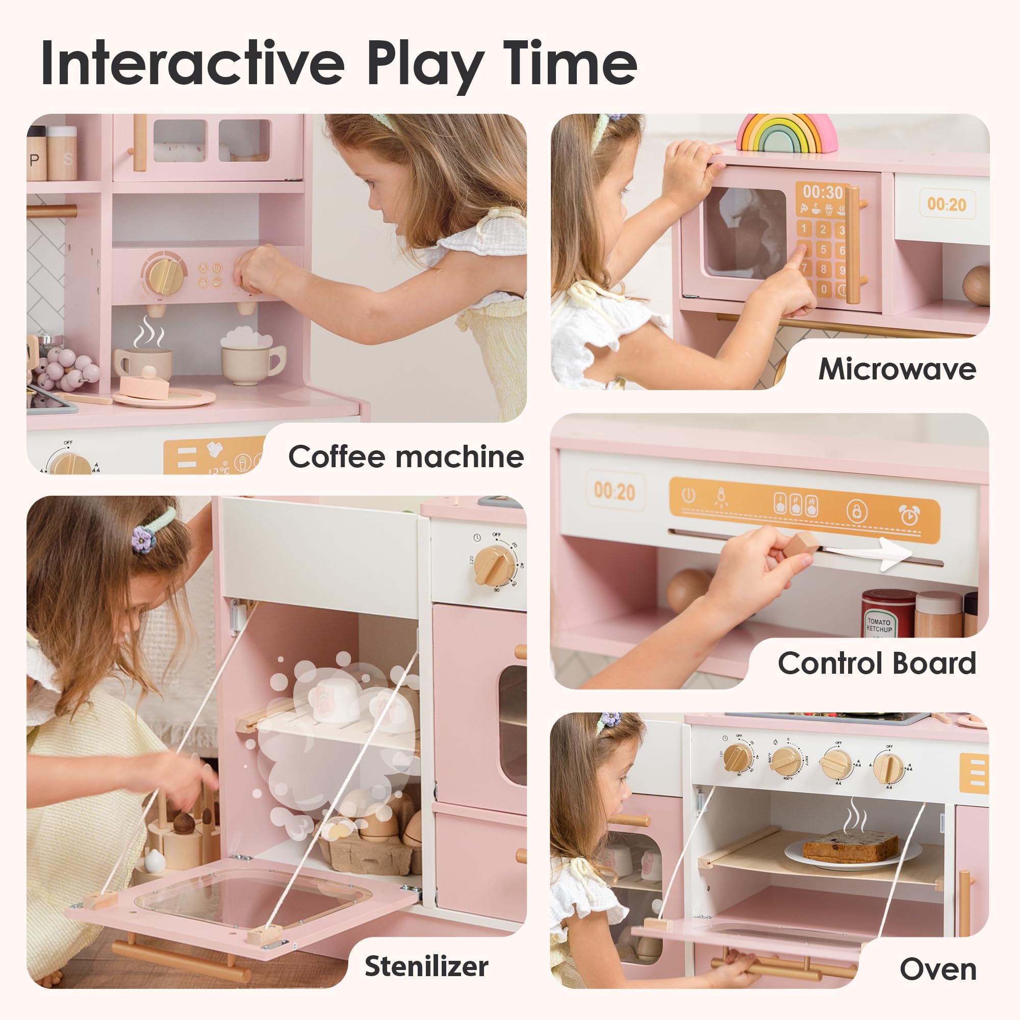 Wooden Play Kitchen Set with Lights and Sounds