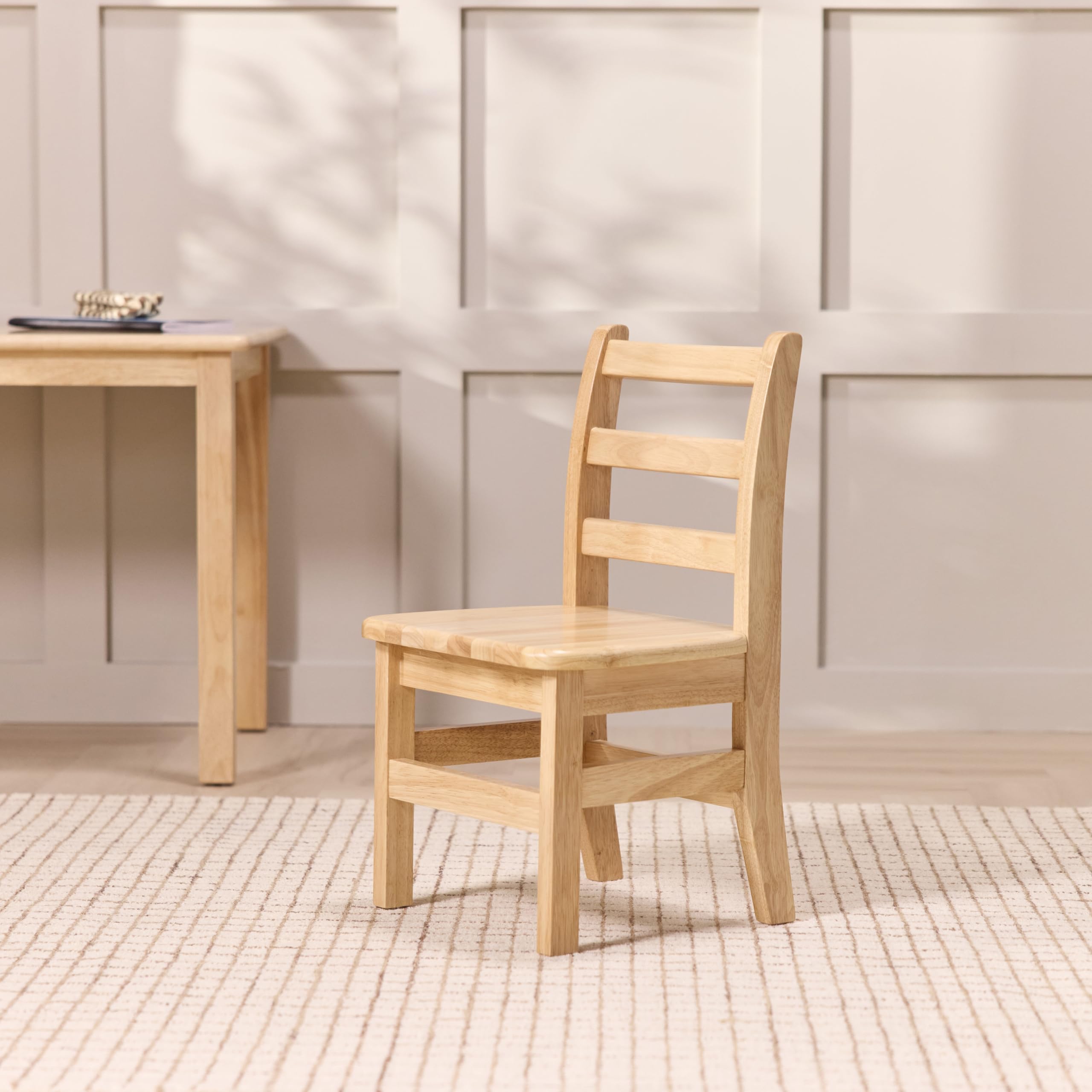 Wooden Ladderback Chairs for Kids, 12 Inch Seat Height, Natural Finish, 2-Pack