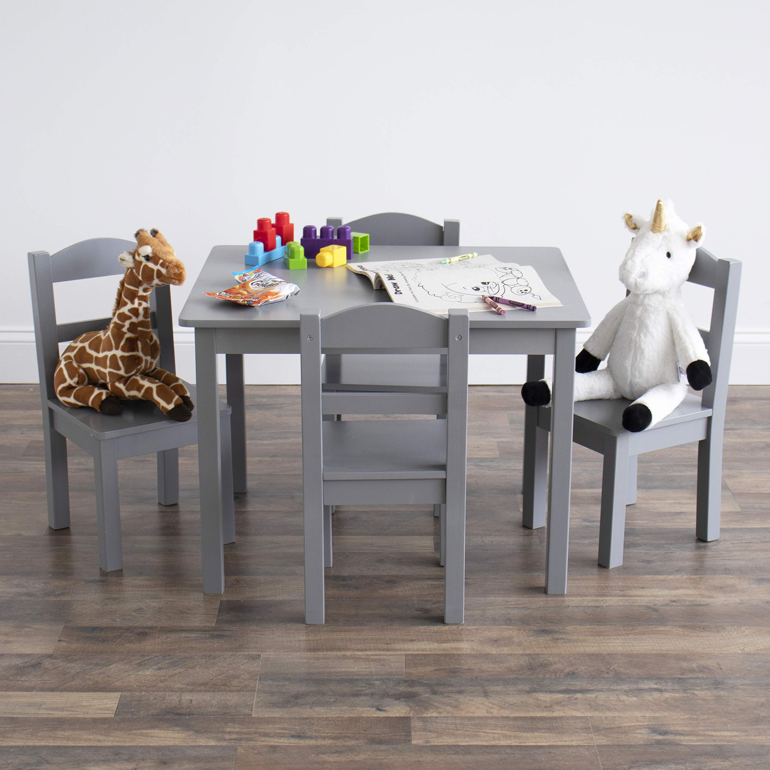 Kids Wooden Table and 4 Chairs Set, Grey - Kids Table and Chair Set