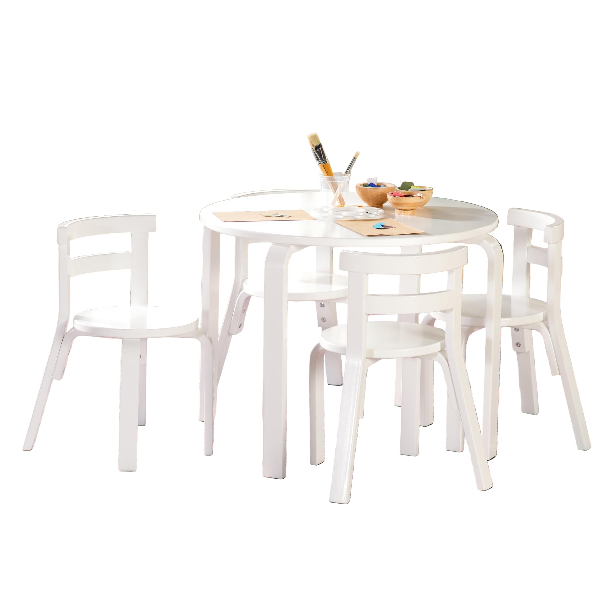 Nordic Table and Chair Set-White: Wood Round Table for Kids w/ 4 Chairs