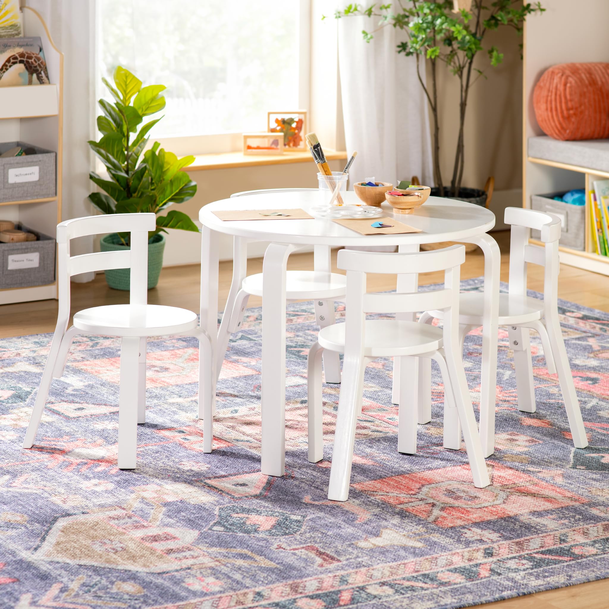 Nordic Table and Chair Set - Round Kids Activity Table with 4 Chairs