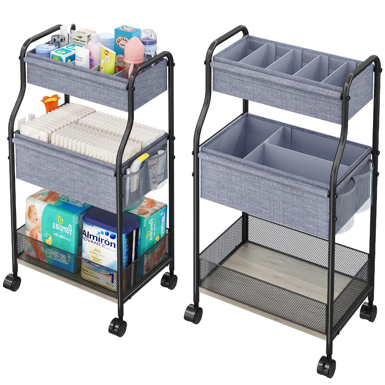 3-Tier Baby Diaper Caddy Organizer and Storage Cart