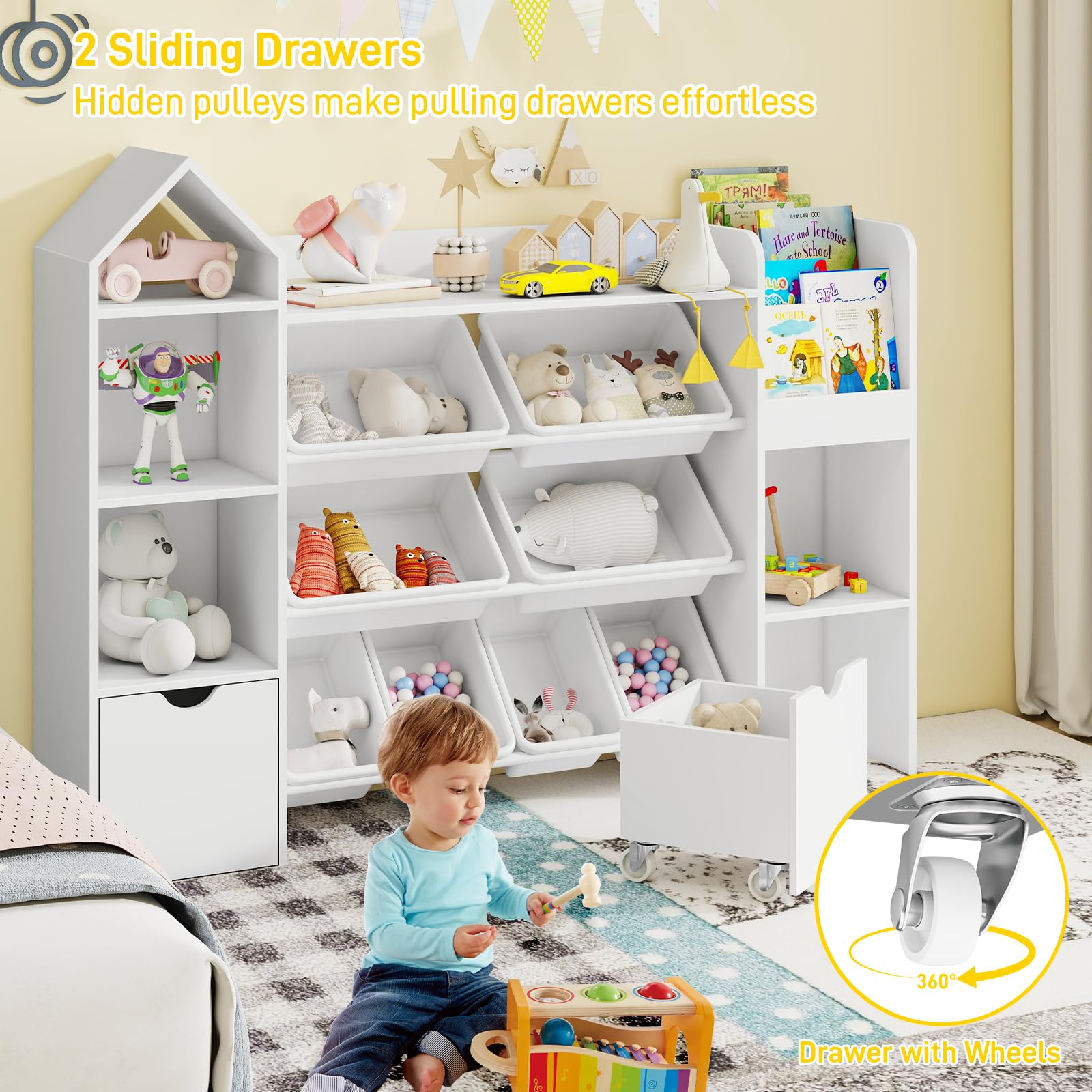 Kids Toy Storage Organizer with Bookshelf and Removable Bins