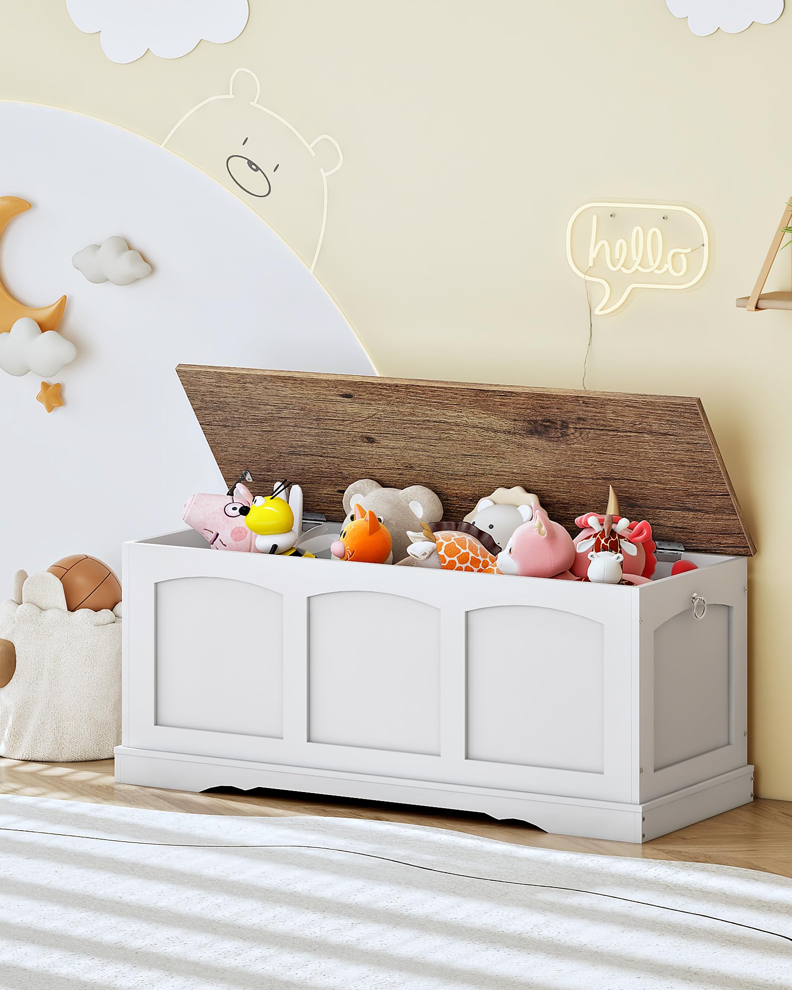 39.4" Storage Chest Bench with Lift Lid, Toy Chest with Safety Hinge