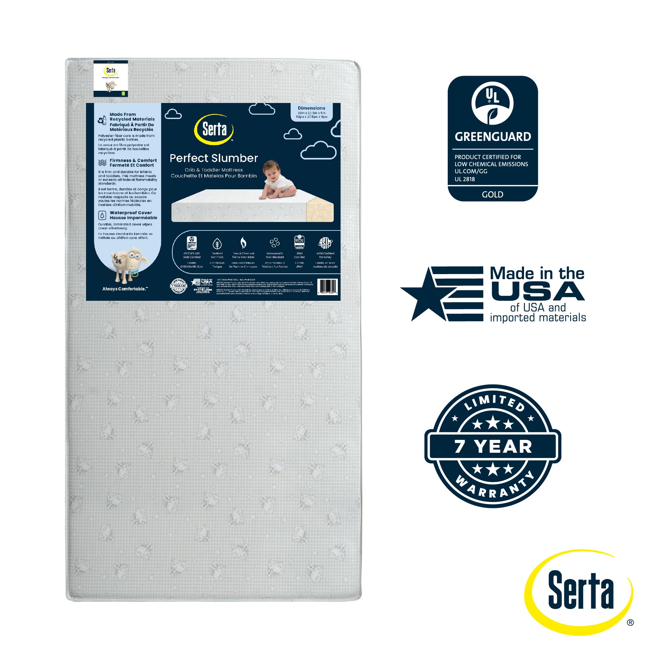 Dual Sided Crib and Toddler Mattress Waterproof Hypoallergenic