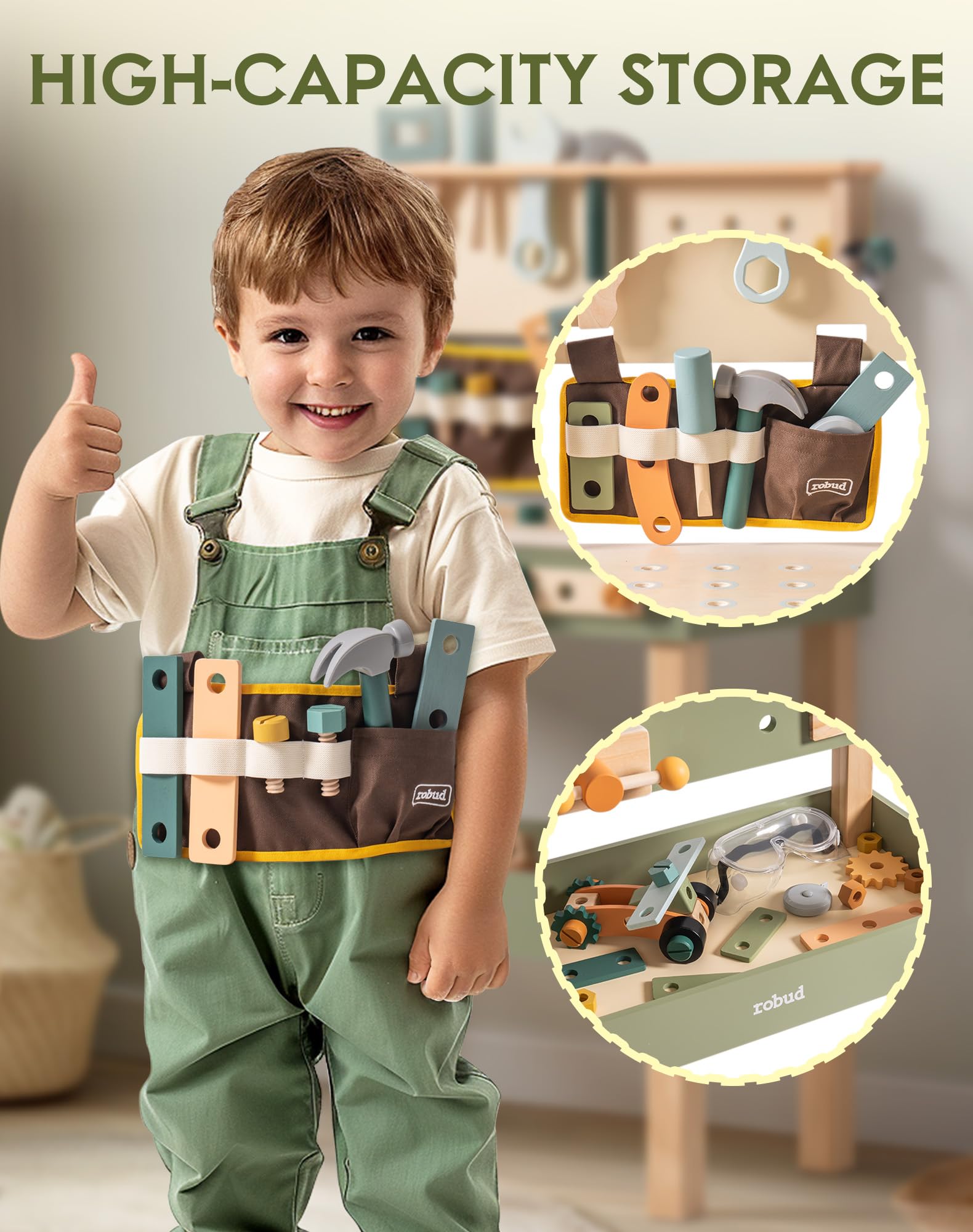 Wooden Toddler Workbench with Tool Belt and Accessories