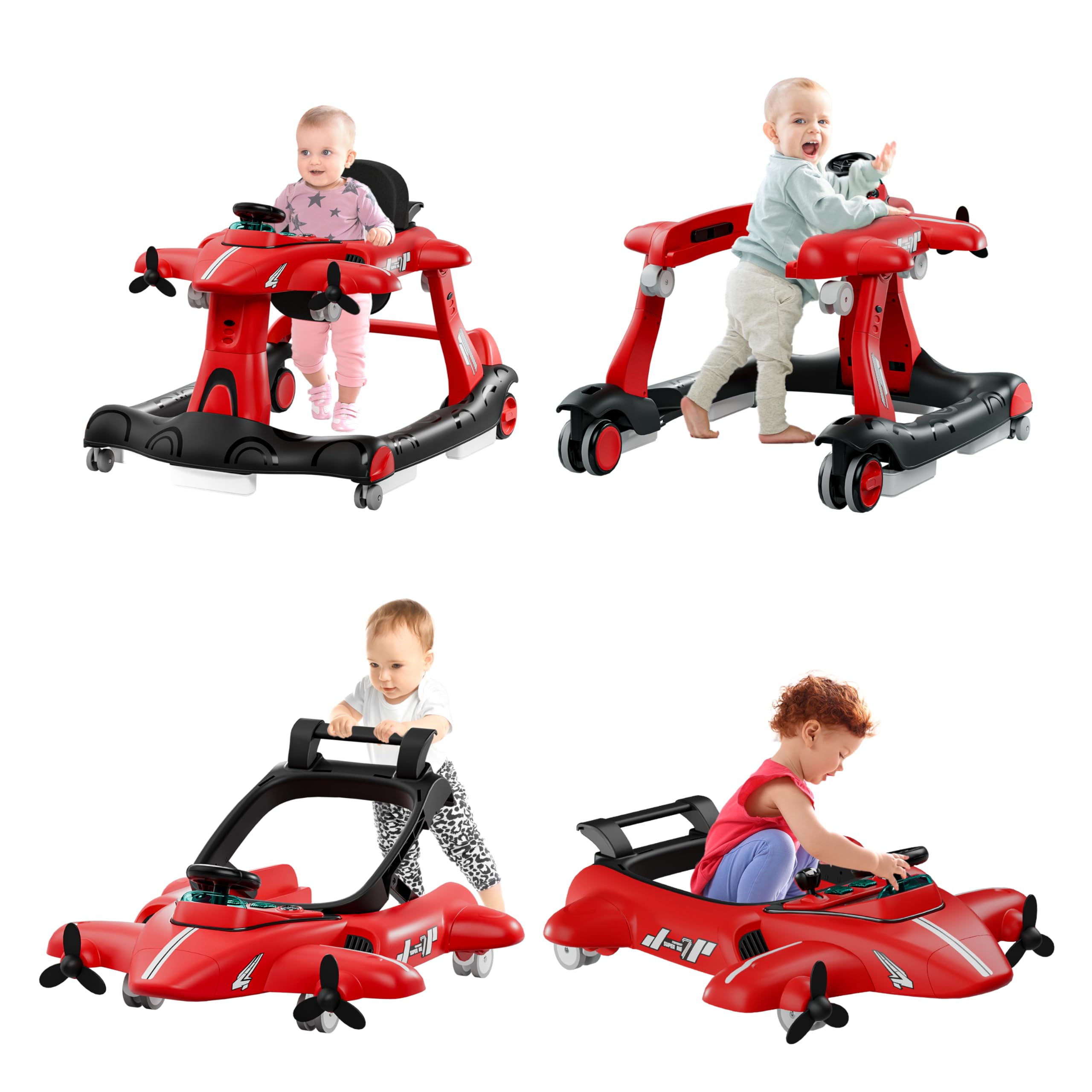 6-in-1 Baby Walker with Adjustable Speed Wheels, Adjustable Height Activity Walker