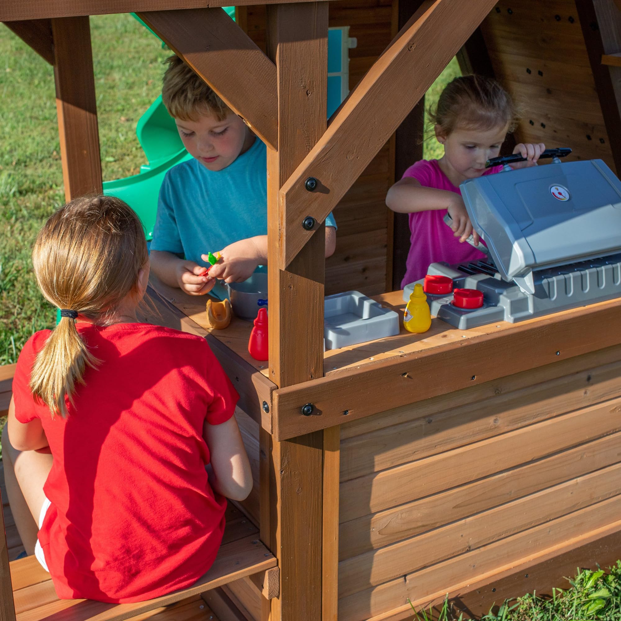 Cedar Wood Swing Set with Clubhouse and Dual Slides