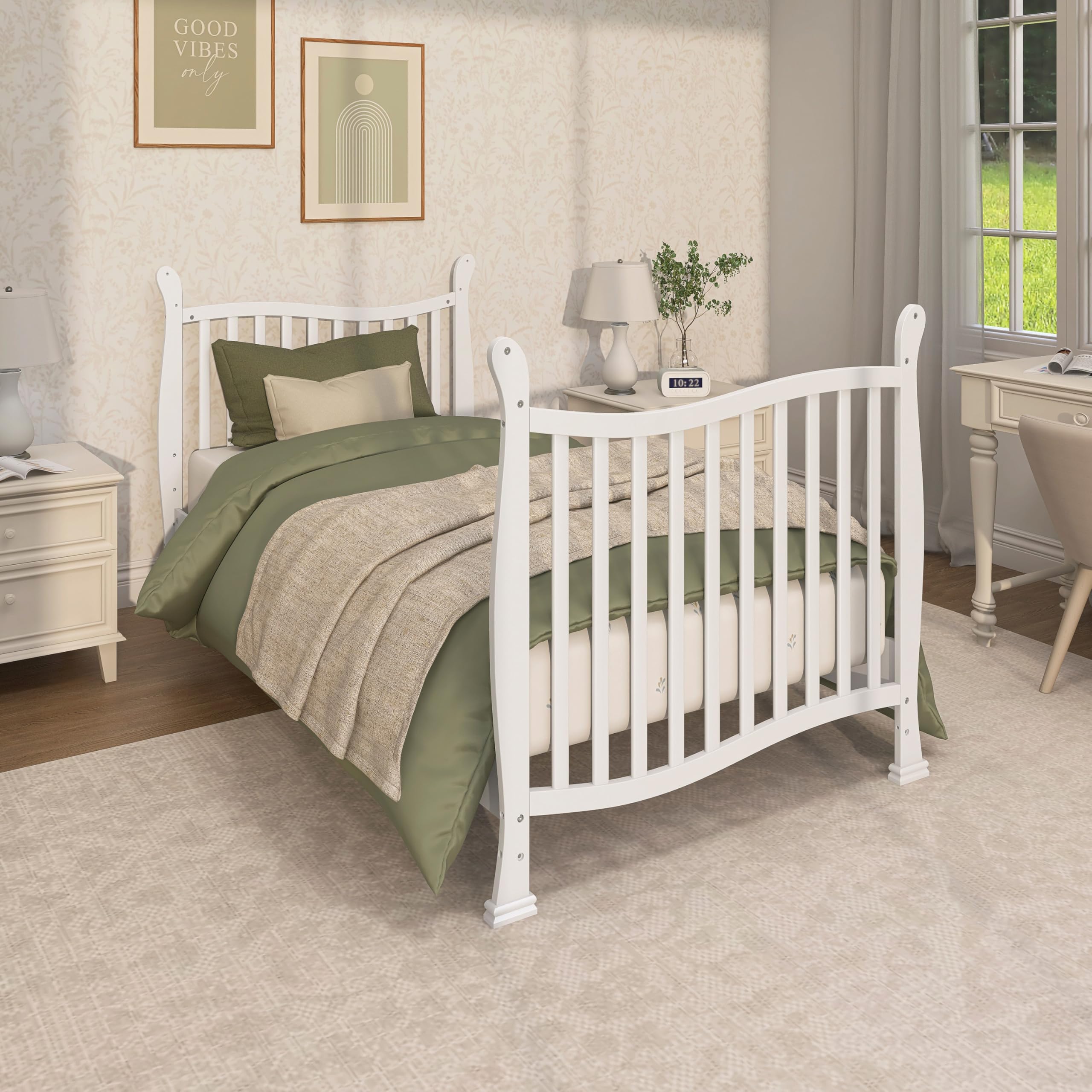 4-in-1 Convertible Mini Crib with Adjustable Mattress Height