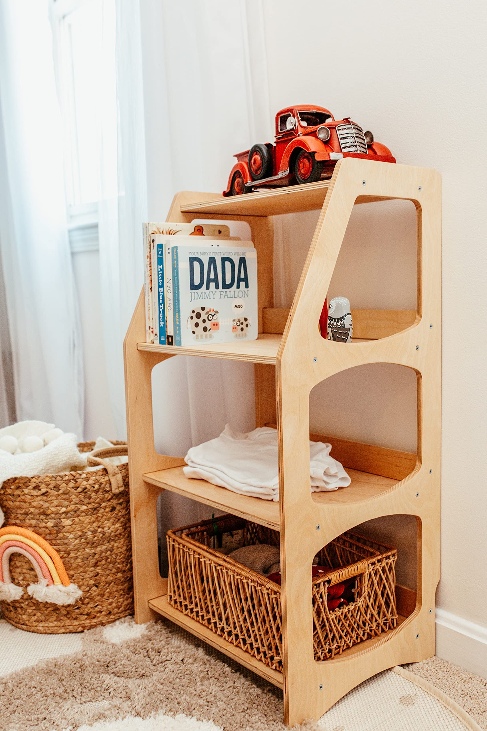 Montessori Bookshelf for Toddlers - Wooden Toy Storage Organizer