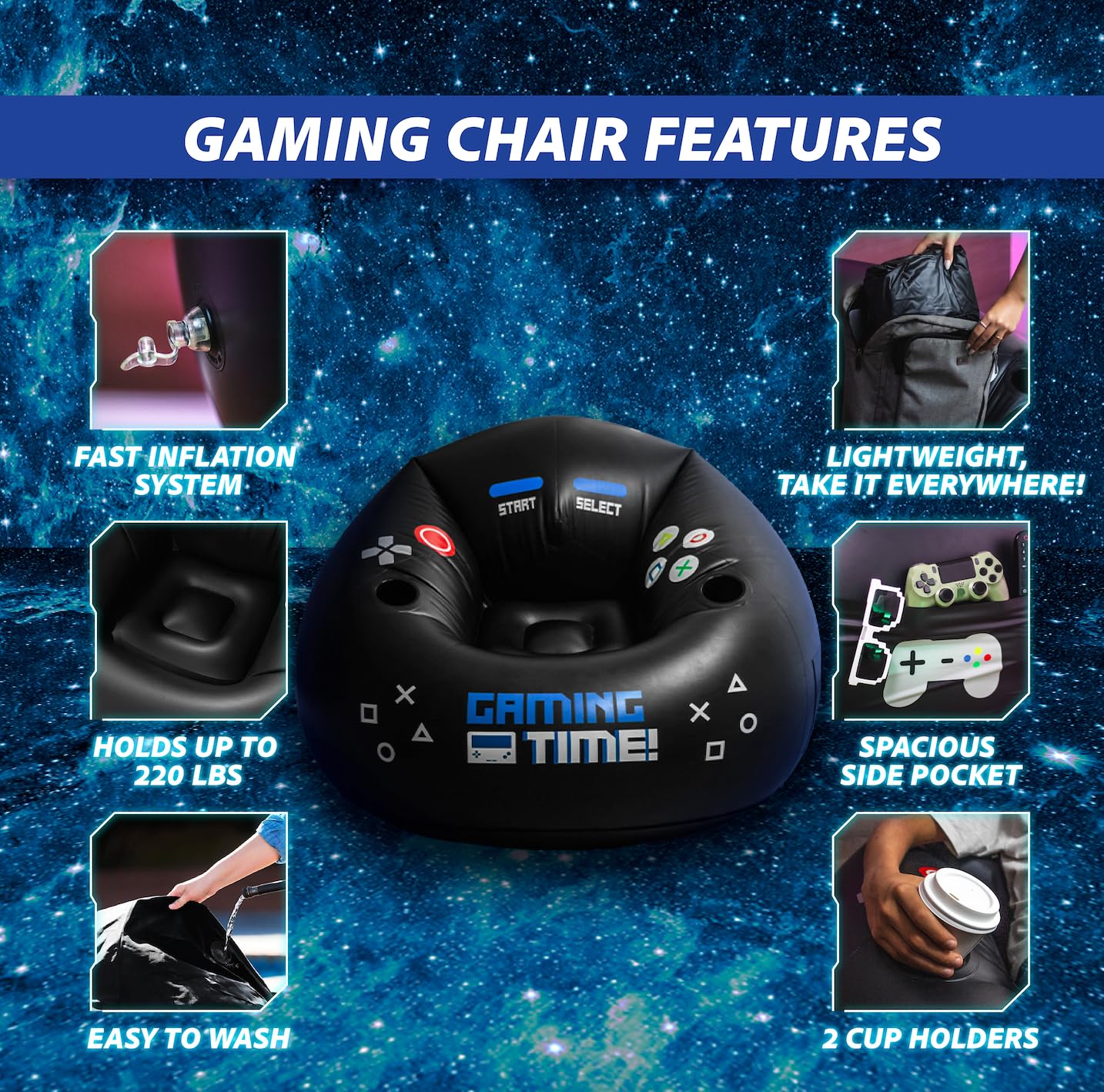 Inflatable Gaming Chair for Kids with Cup Holders
