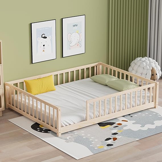 Twin Floor Bed for Kids Solid Wood Montessori Bed Frame