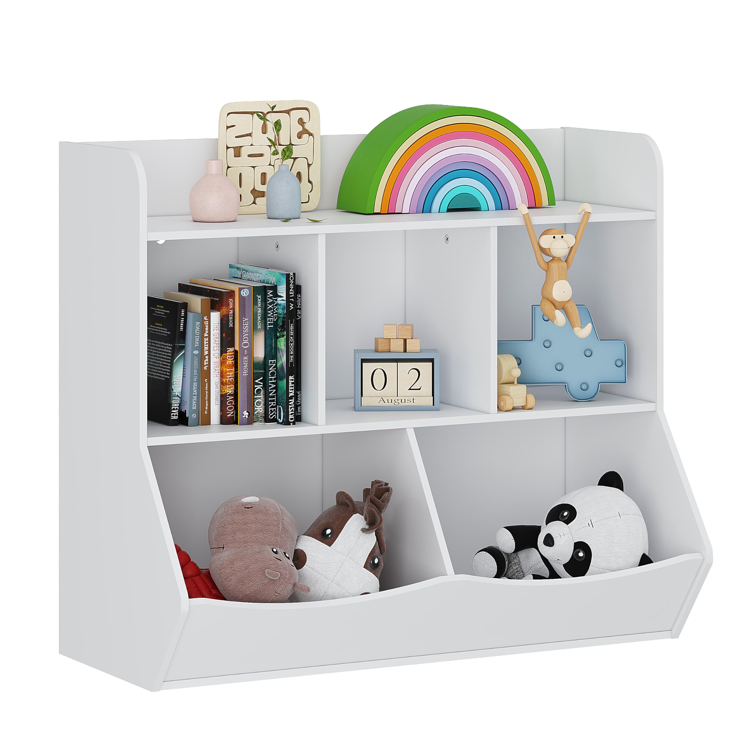 Toy Storage Organizer with Bookcase, Kid’s Multi Shelf Cubby for Books