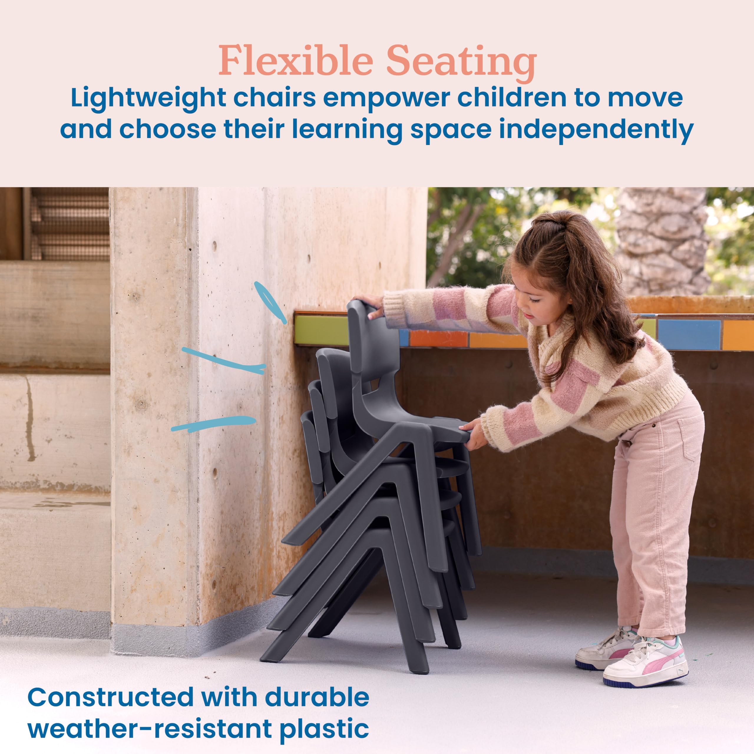 12 Inch Plastic School Stack Chair - Grey 4-Pack