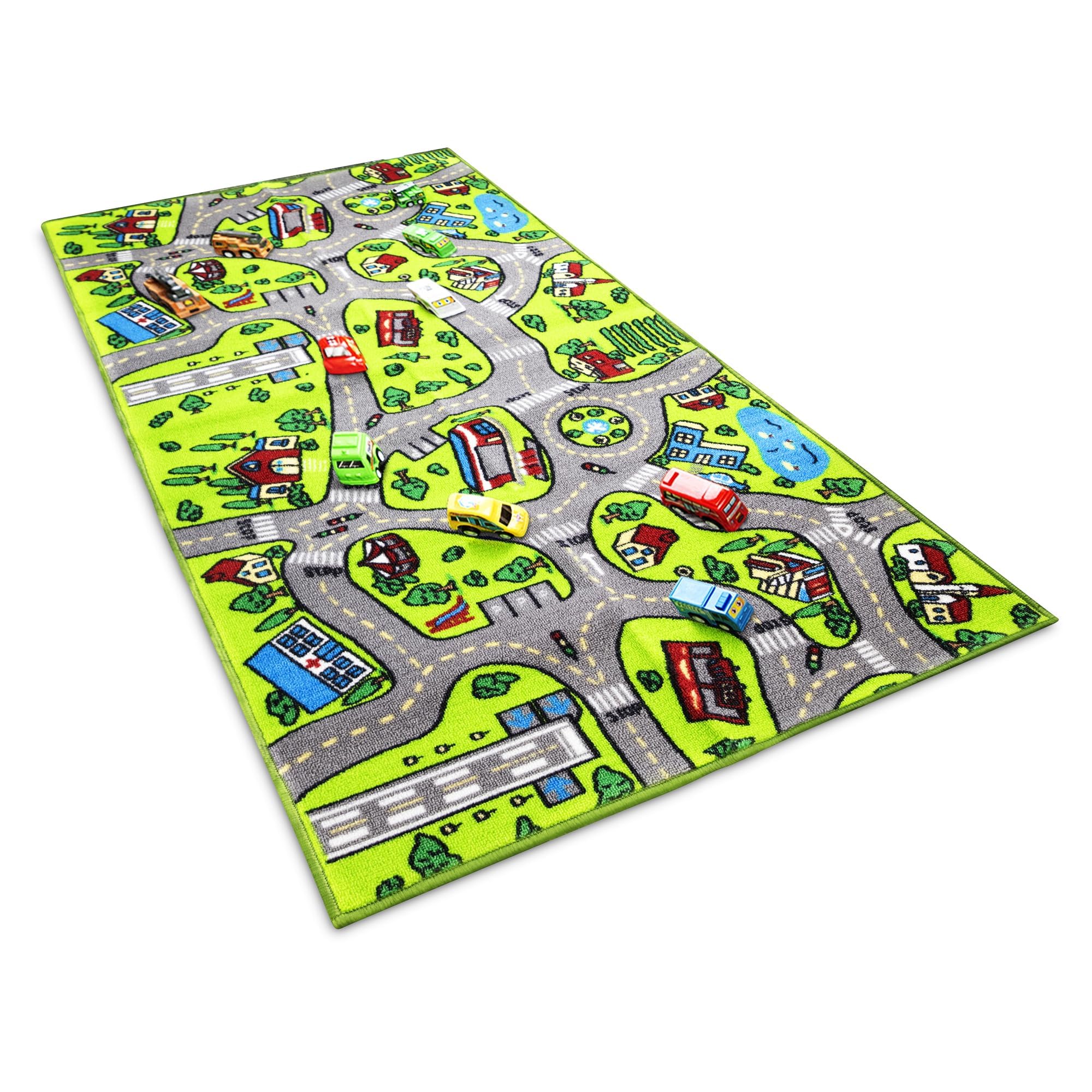 Kids Rug Carpet Playmat, w/14 Pull Back Cars Included - City Life Learn, Have Fun Safe