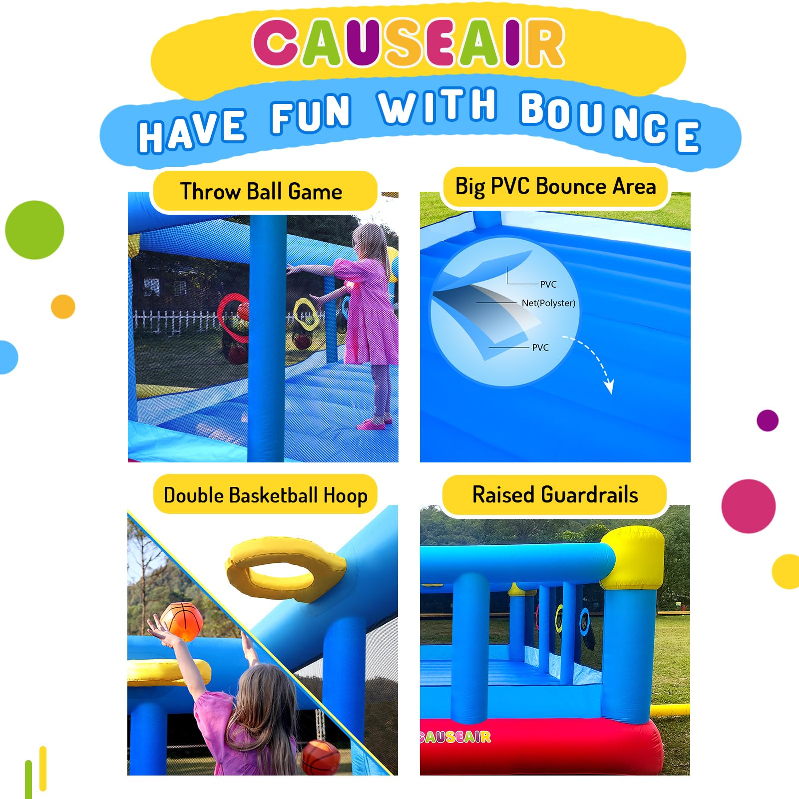 Inflatable Bounce House with Basketball Hoop and Slide