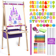 Easel for Kids, Magnetic Whiteboard & Chalkboard with 3 Paper Roll