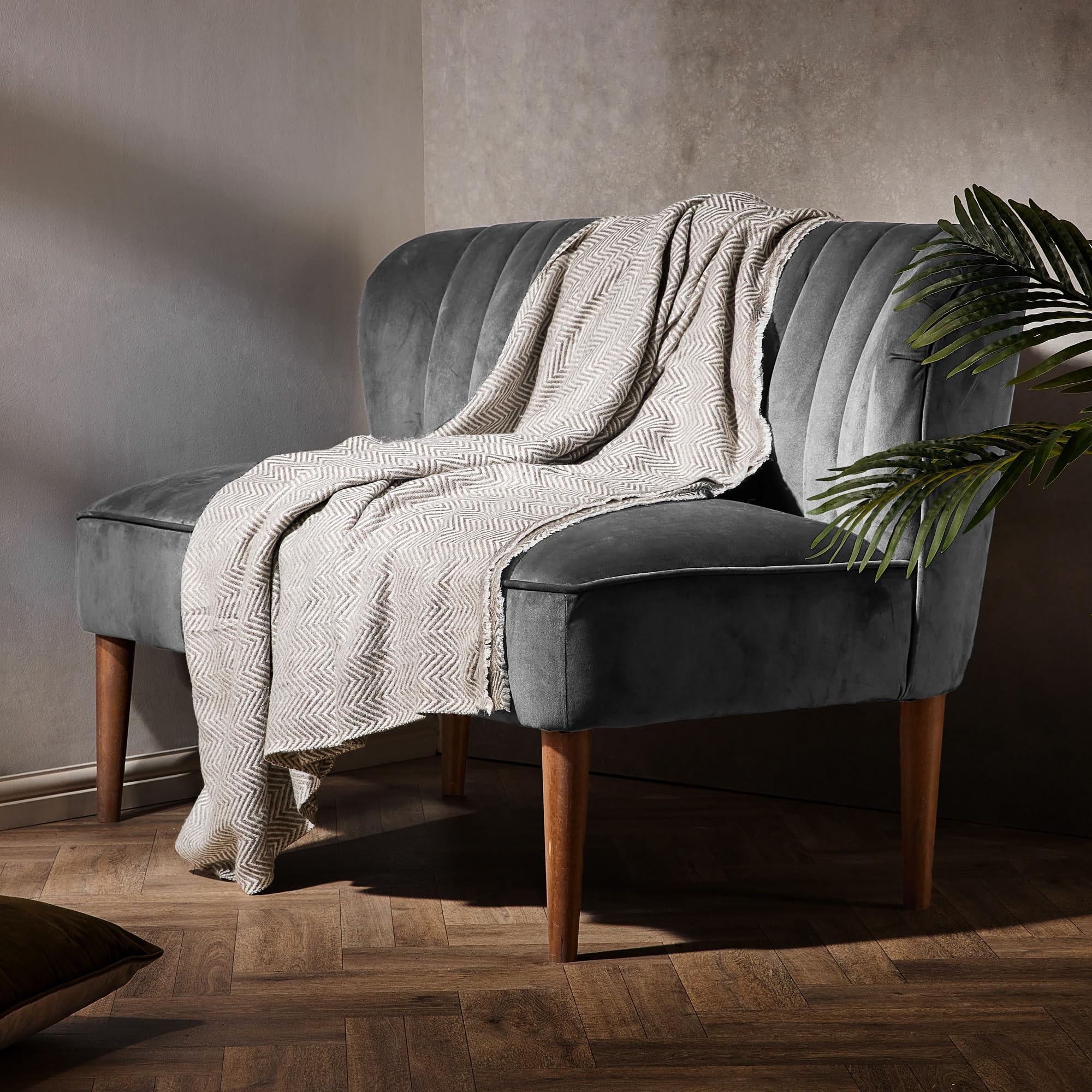 Cashmere Throw Blanket Oversized 118x55 Inch Grey with Fringe