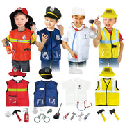 4 Sets Dress Up Clothes for Kids, Pretend Dress Up Trunk of Firefighter