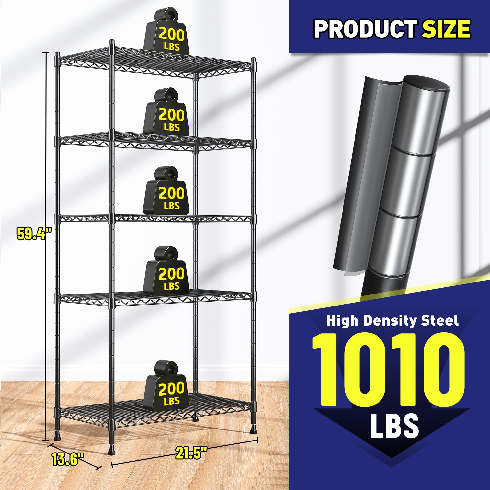 5-Tier Wire Storage Shelving Unit Heavy Duty Metal Rack