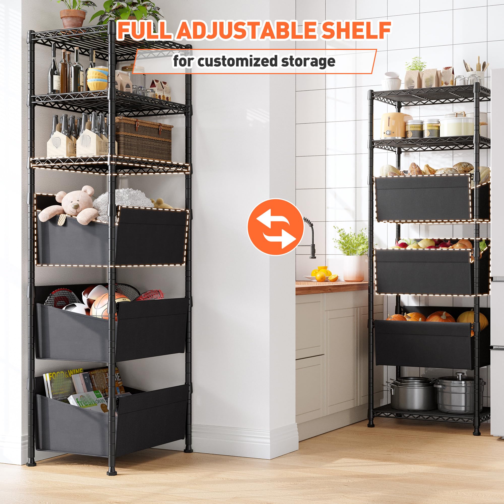 6-Tier Wire Storage Shelving Unit 72 Inch Adjustable Metal Rack