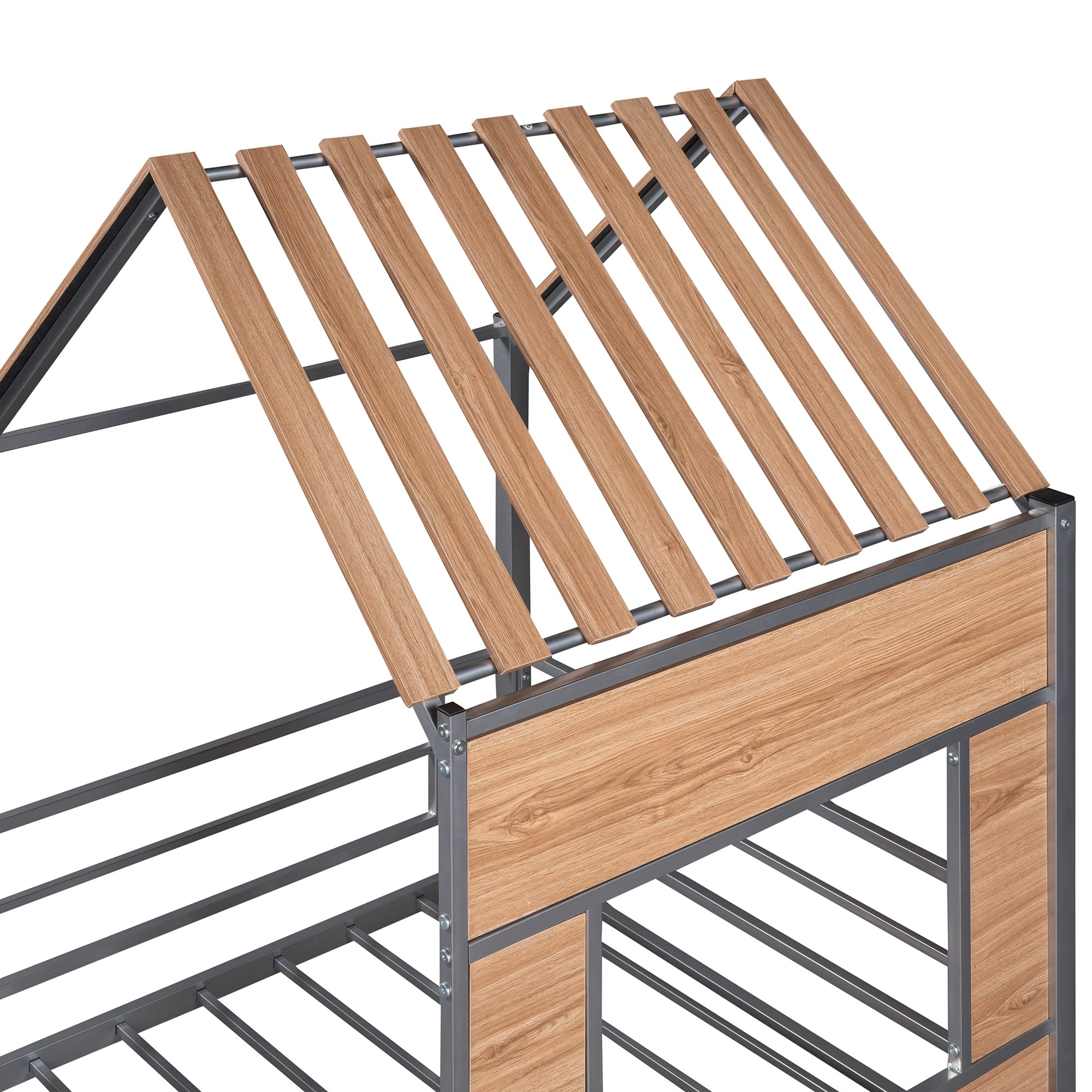 Twin House Loft Bed with Guardrails and Ladder