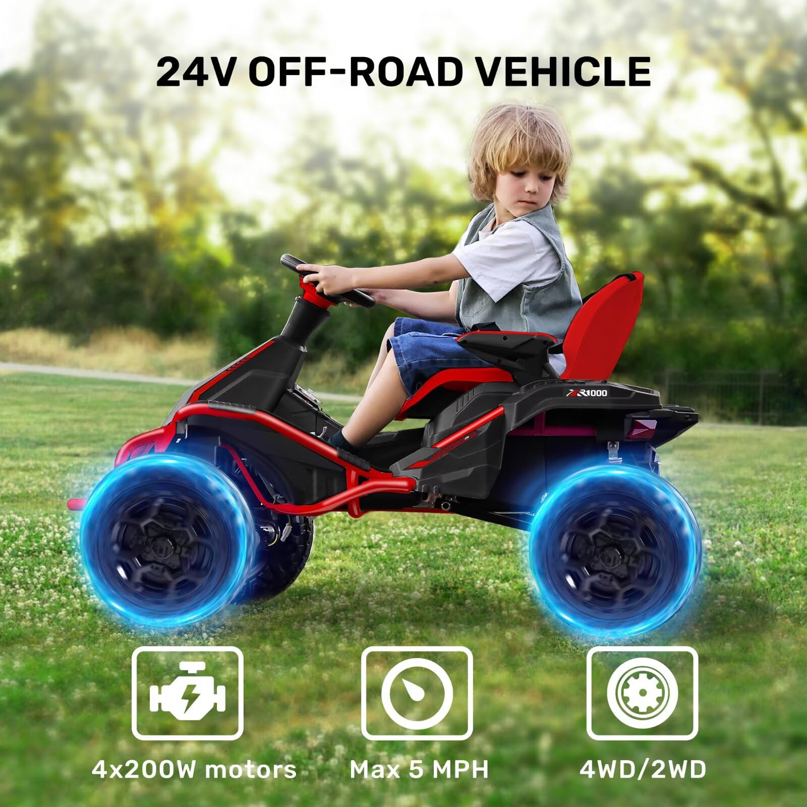 24V 4x4 Ride On Toy for Big Kids with Parent Remote Control