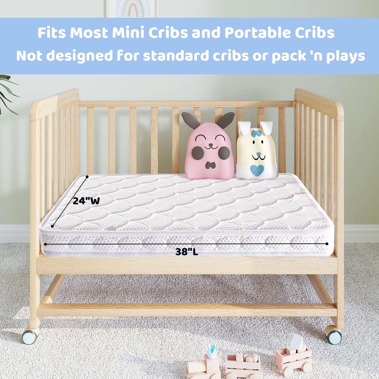 Mini Crib Mattress Dual Sided Firm Support Breathable Foam