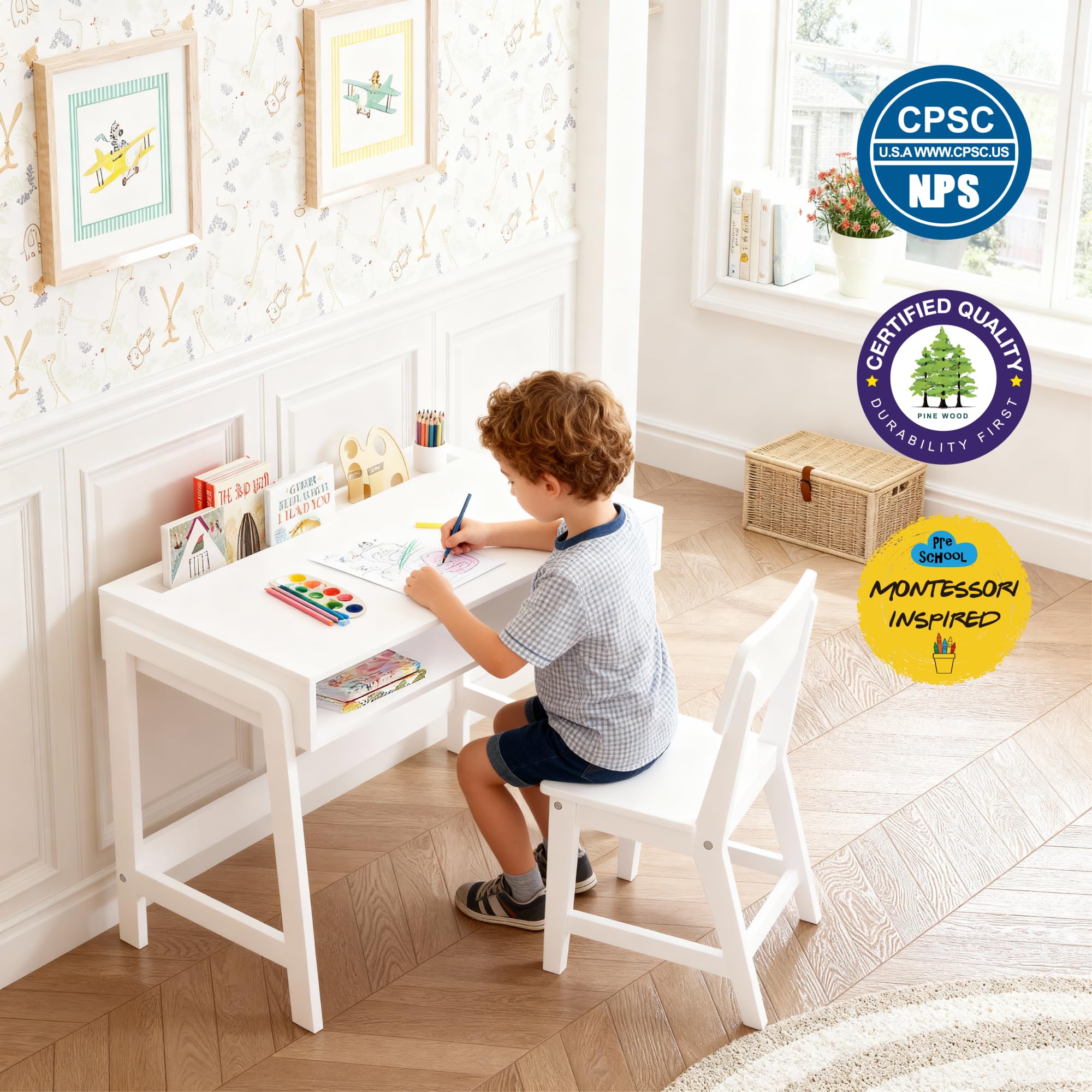 Kids Desk and Chair Set with Storage