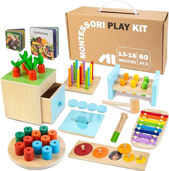 Wooden Montessori Toys for 1+ Year Old, 9 in 1 Learning Educational Toys