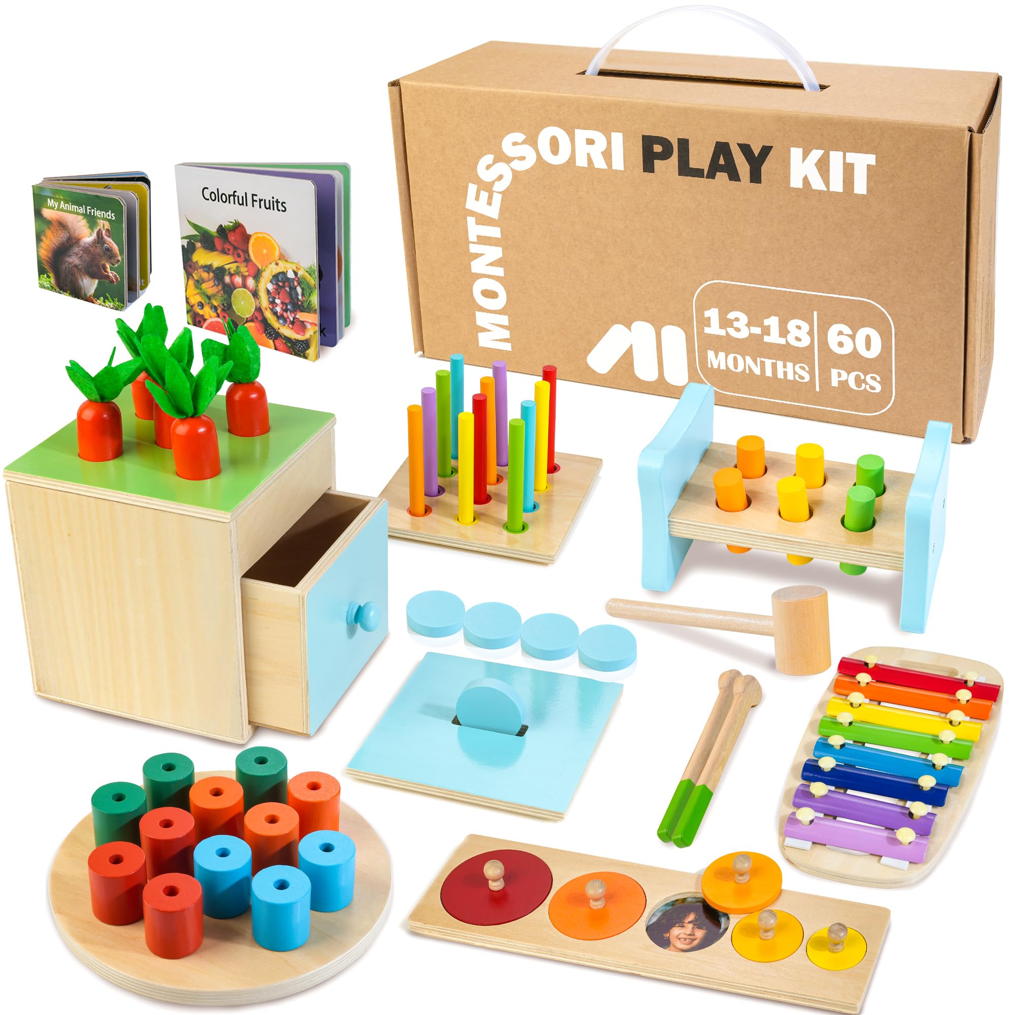 Wooden Montessori Toys for 1+ Year Old, 9 in 1 Learning Educational Toys