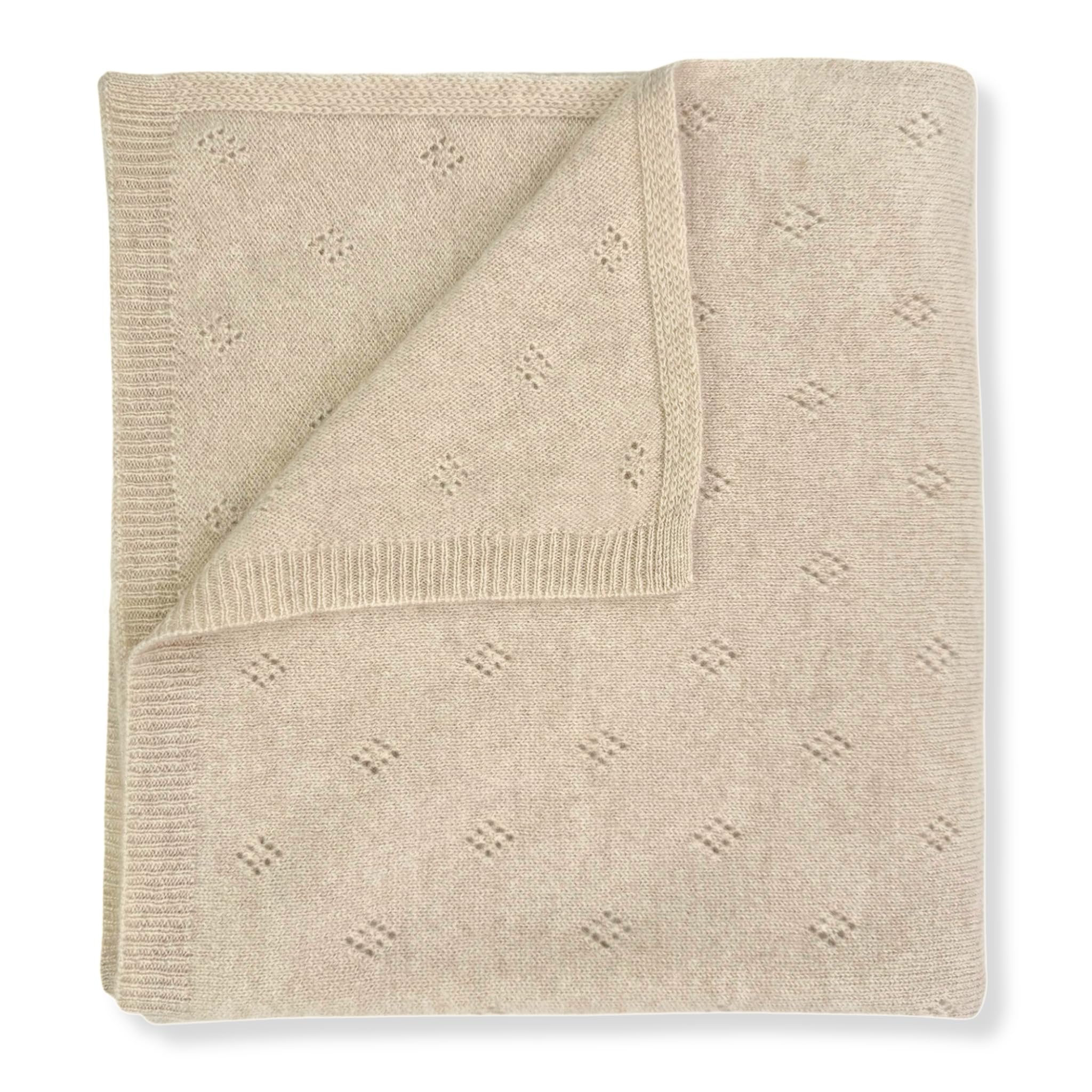 100% Cashmere Baby Blanket Pointelle Design Brown Sugar 32x40