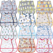 24 Pcs Baby Waterproof Bibs with Food Catcher Adjustable Snaps Plastic