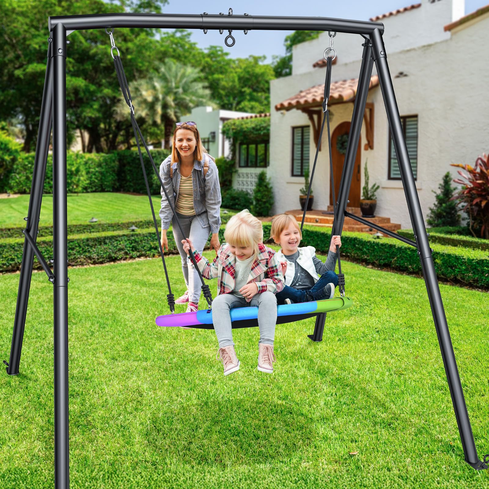 440lbs Swing Set with 40 Inch Saucer Tree Swing and Heavy Duty A-Frame