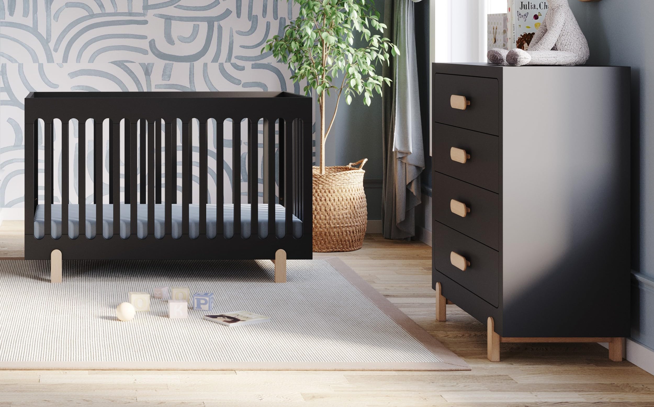 4-in-1 Convertible Crib with Chest and Nightstand Set