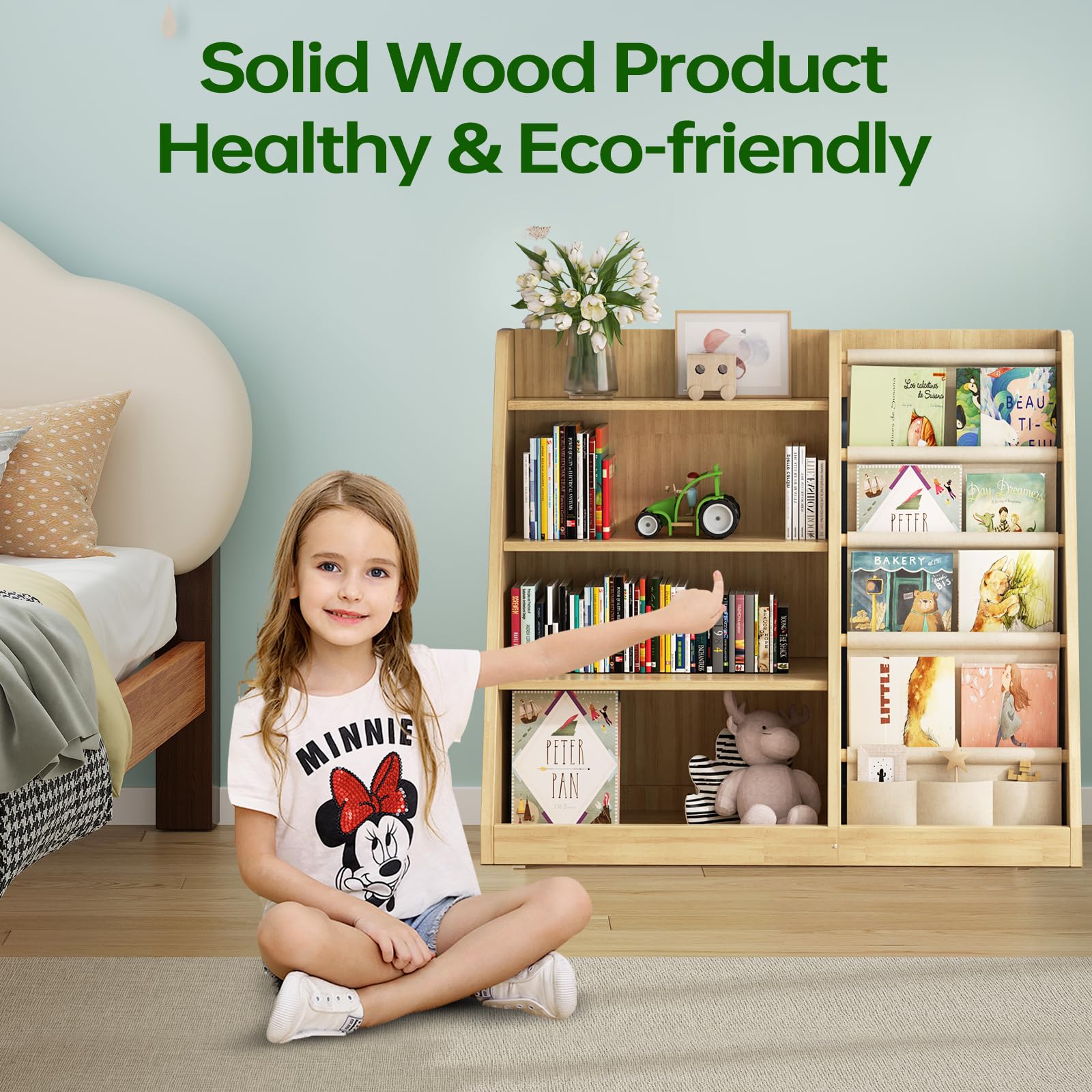 4 Tier Wooden Kids Bookshelf and Toy Storage Organizer