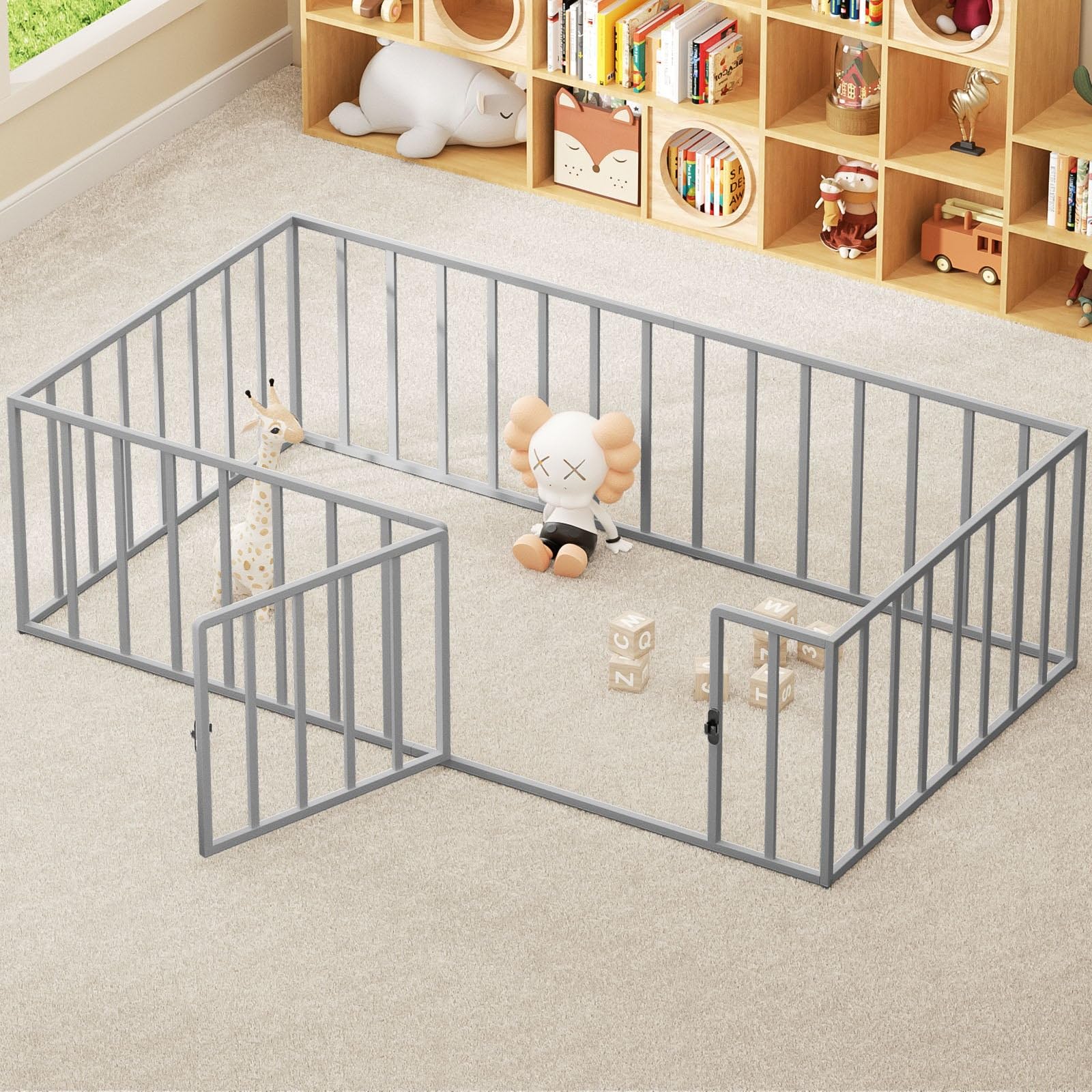 Twin Metal Montessori Floor Bed Frame with Safety Guardrails