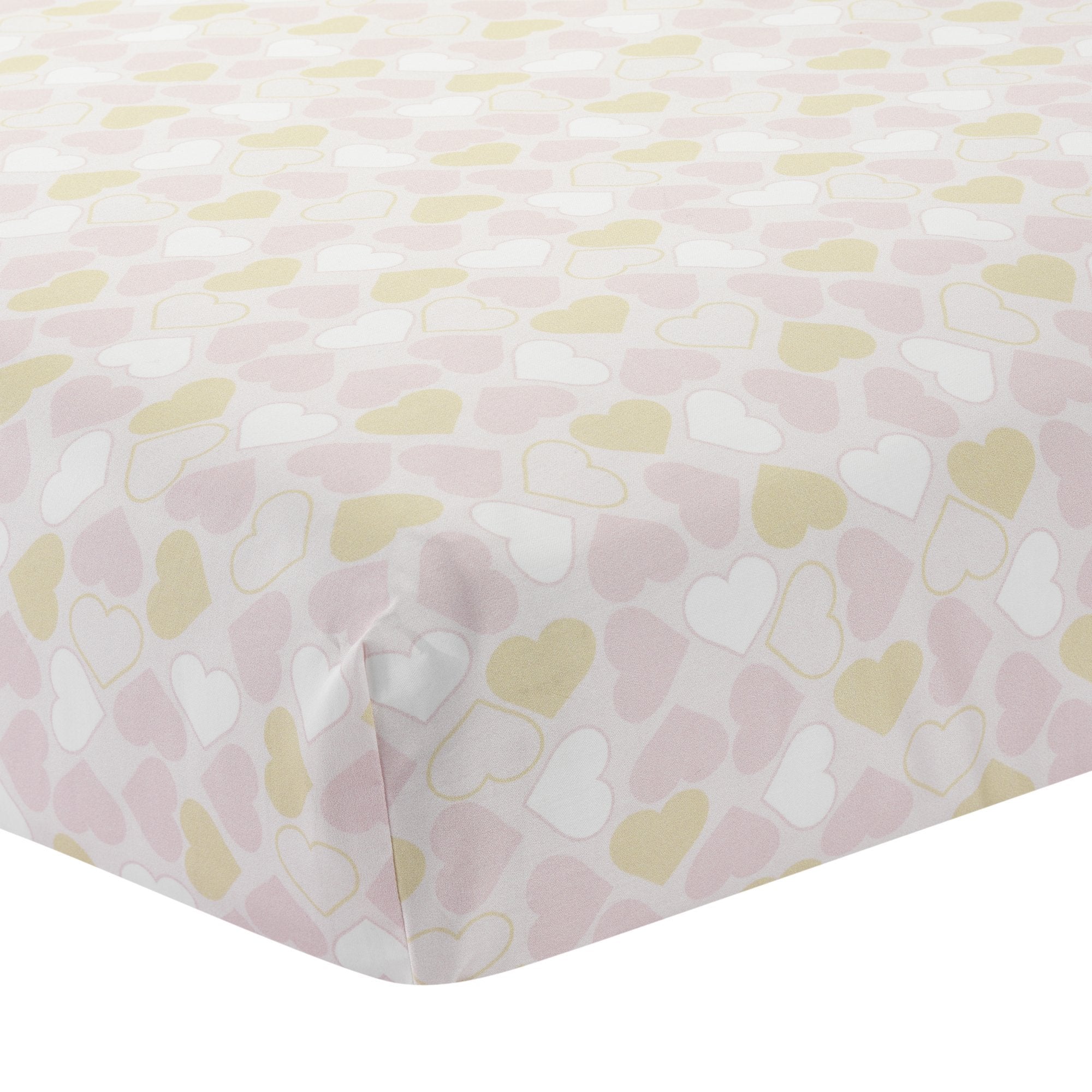 Baby Love Pink/Gold Girl Heart 4 Piece Crib Bedding Set