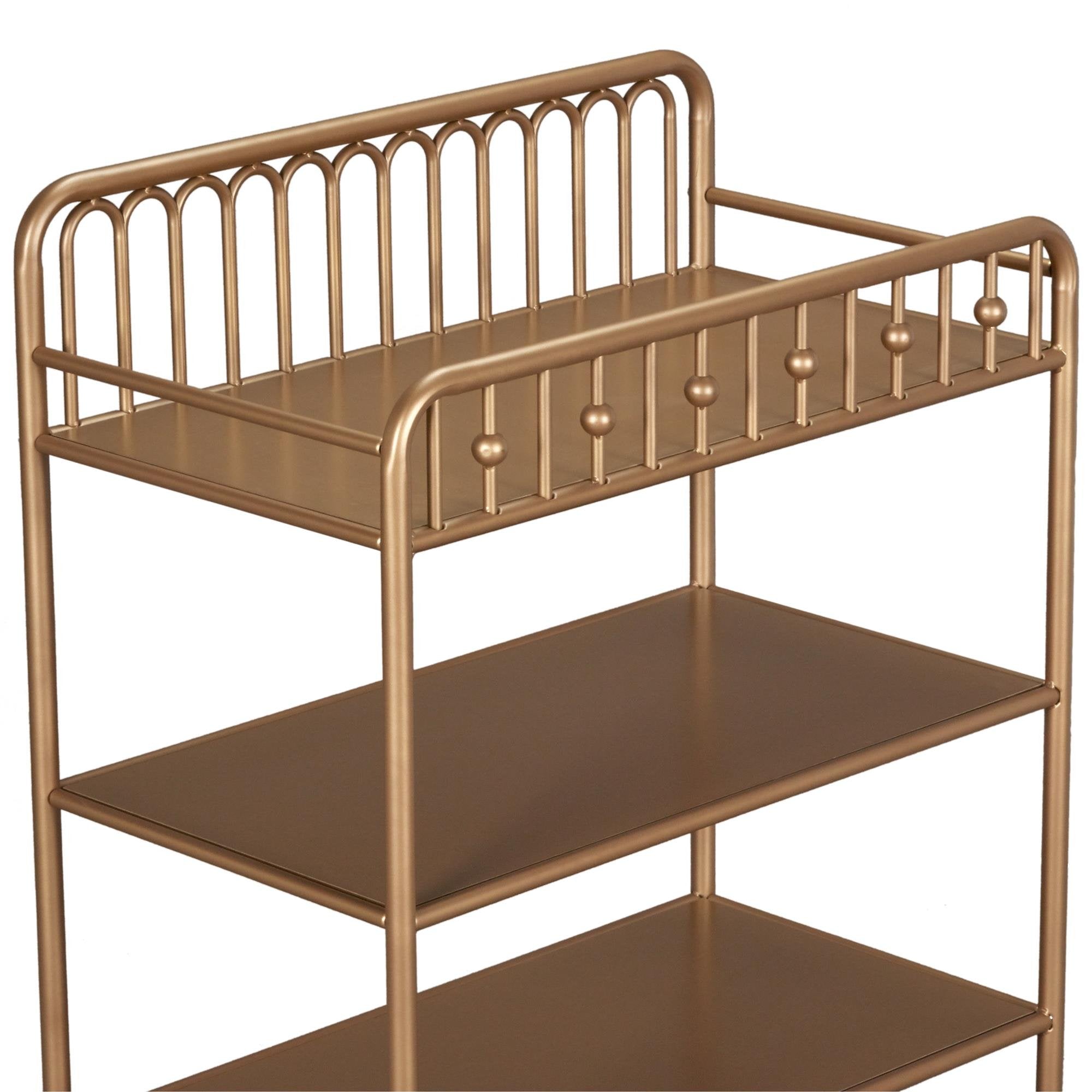 Gold Metal Baby Changing Table with Shelves