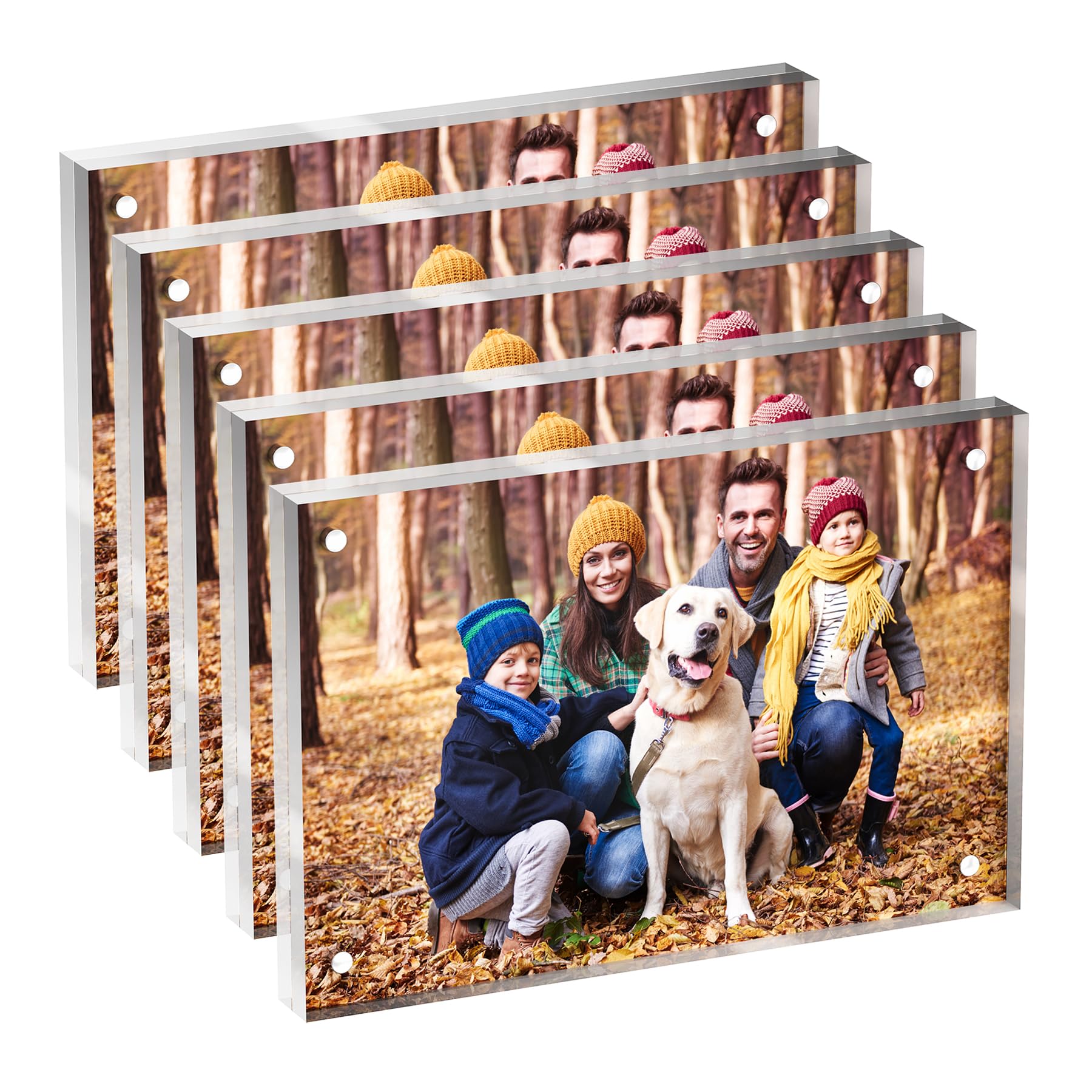 5x7 Acrylic Picture Frame 5 Pack, Clear Freestanding Double Sided Frameless Magnetic