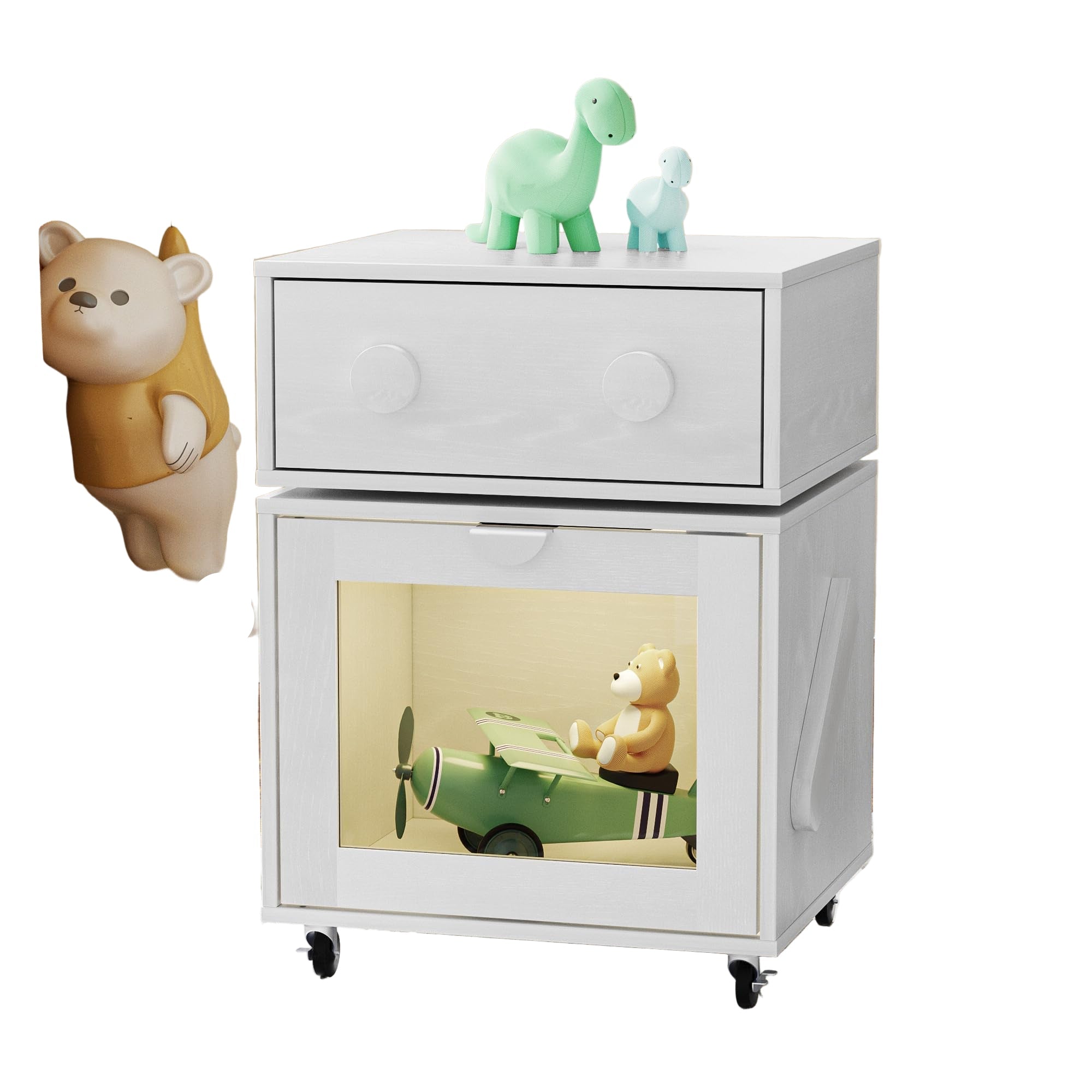 Nightstand with 360° Rotating Drawer & Motion Sensor Lights