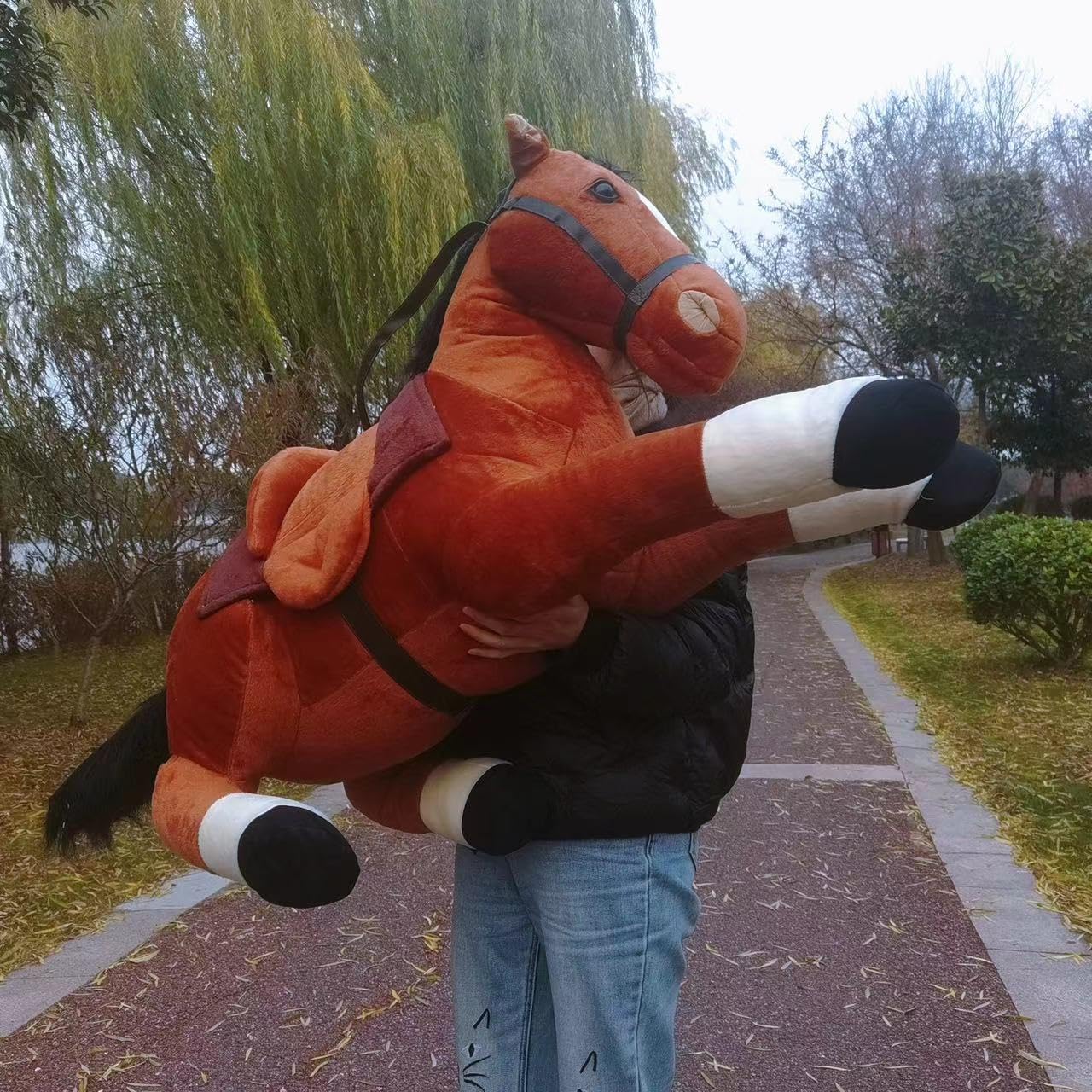 52Inches Big Horse Stuffed Animal, Cute Plush Soft Toy, Dark Brown