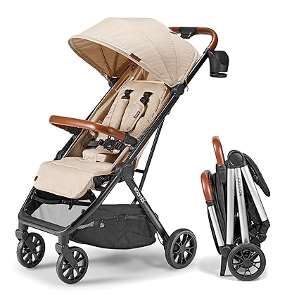 Lightweight Baby Stroller - Premium Vegan Leather, One-Hand Fold