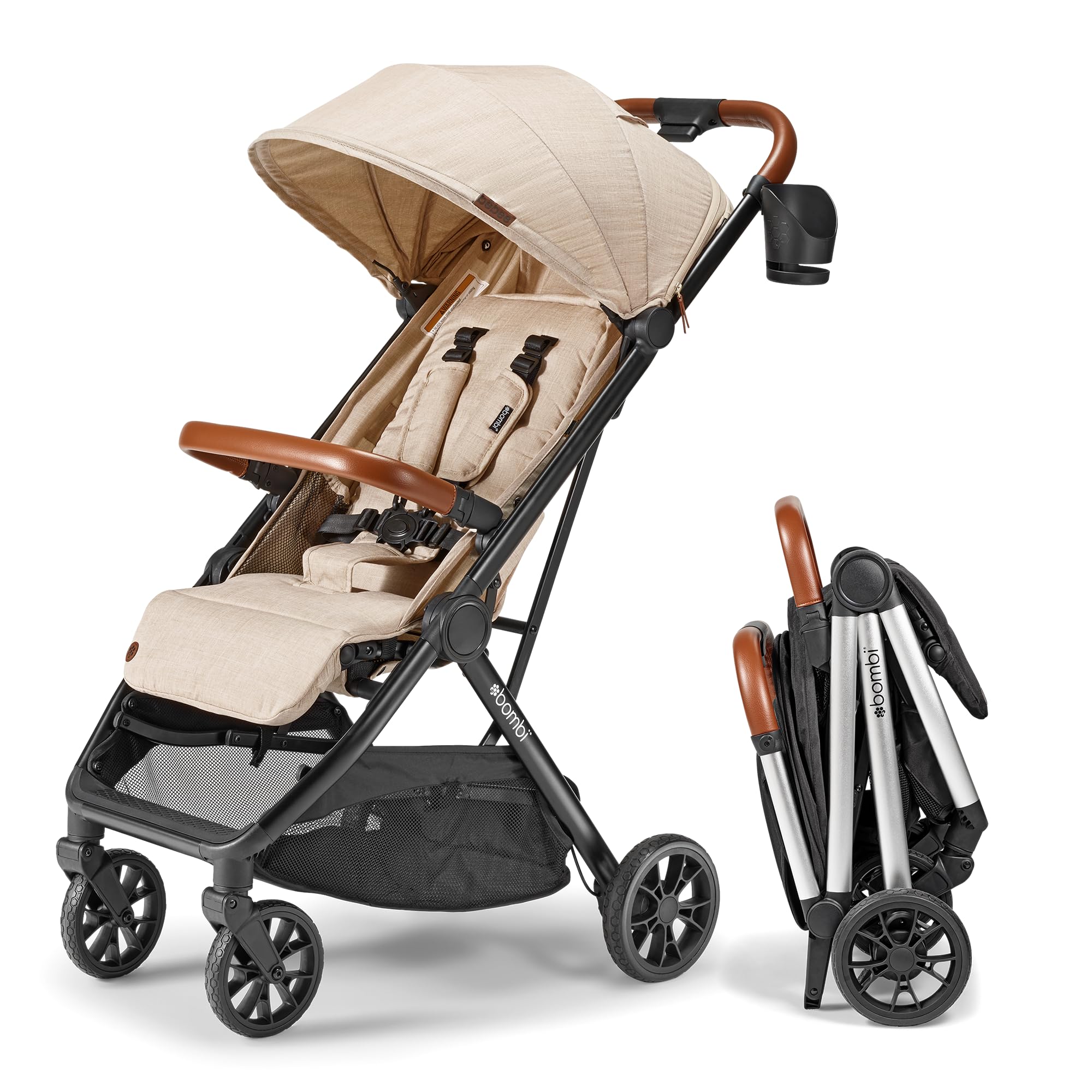 Lightweight Baby Stroller - Premium Vegan Leather, One-Hand Fold