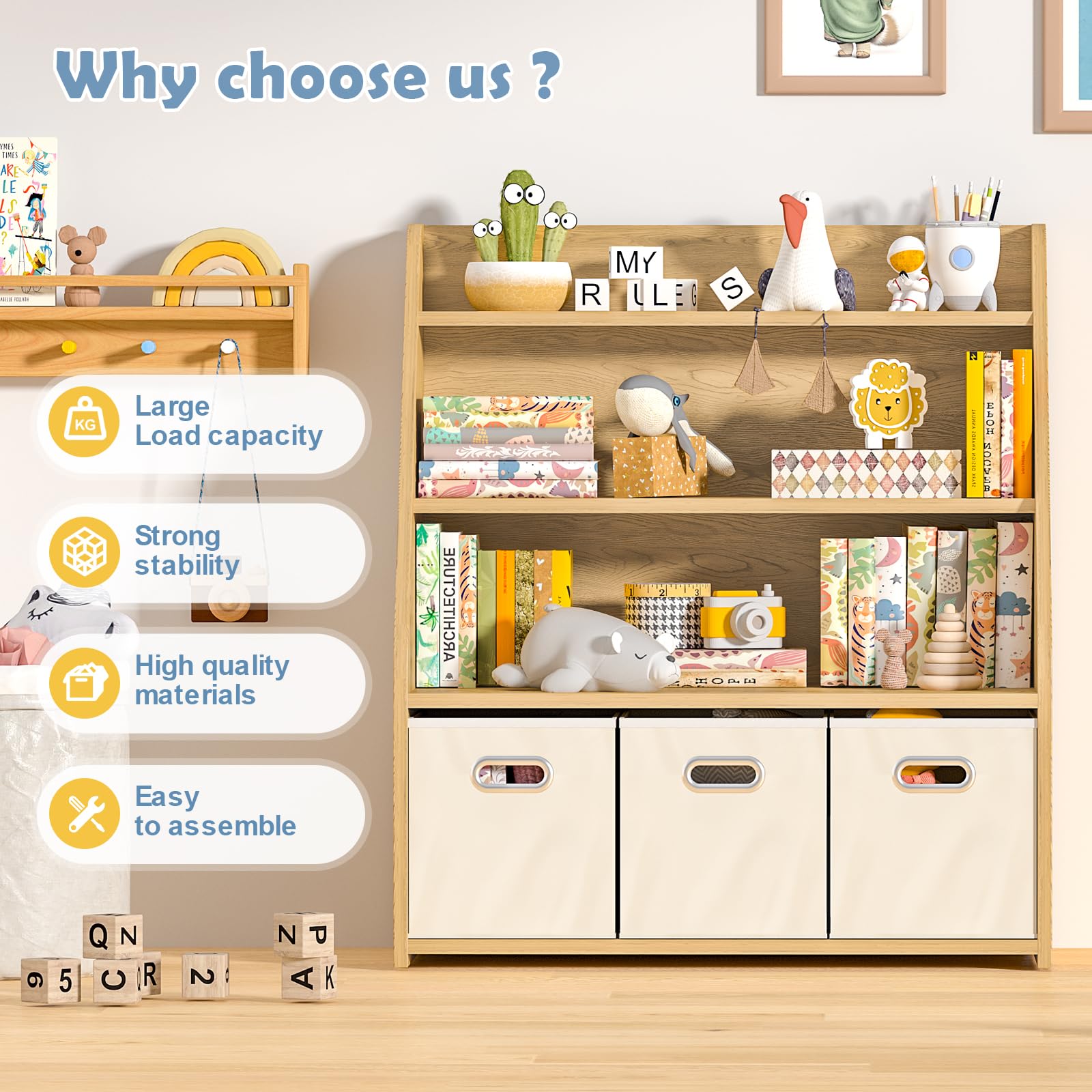 Kids Bookshelf with Toy Storage Organizer