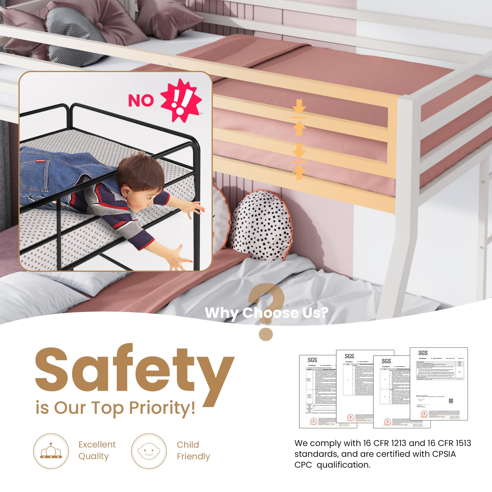 Twin Over Full Metal Bunk Bed with Ladder
