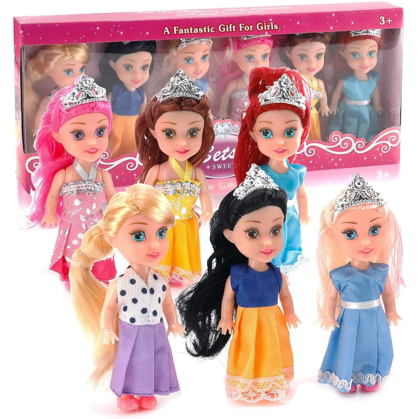 Little Royal Princess Toddler Dolls with Dresses, Girls Imaginative Pretend Play Small