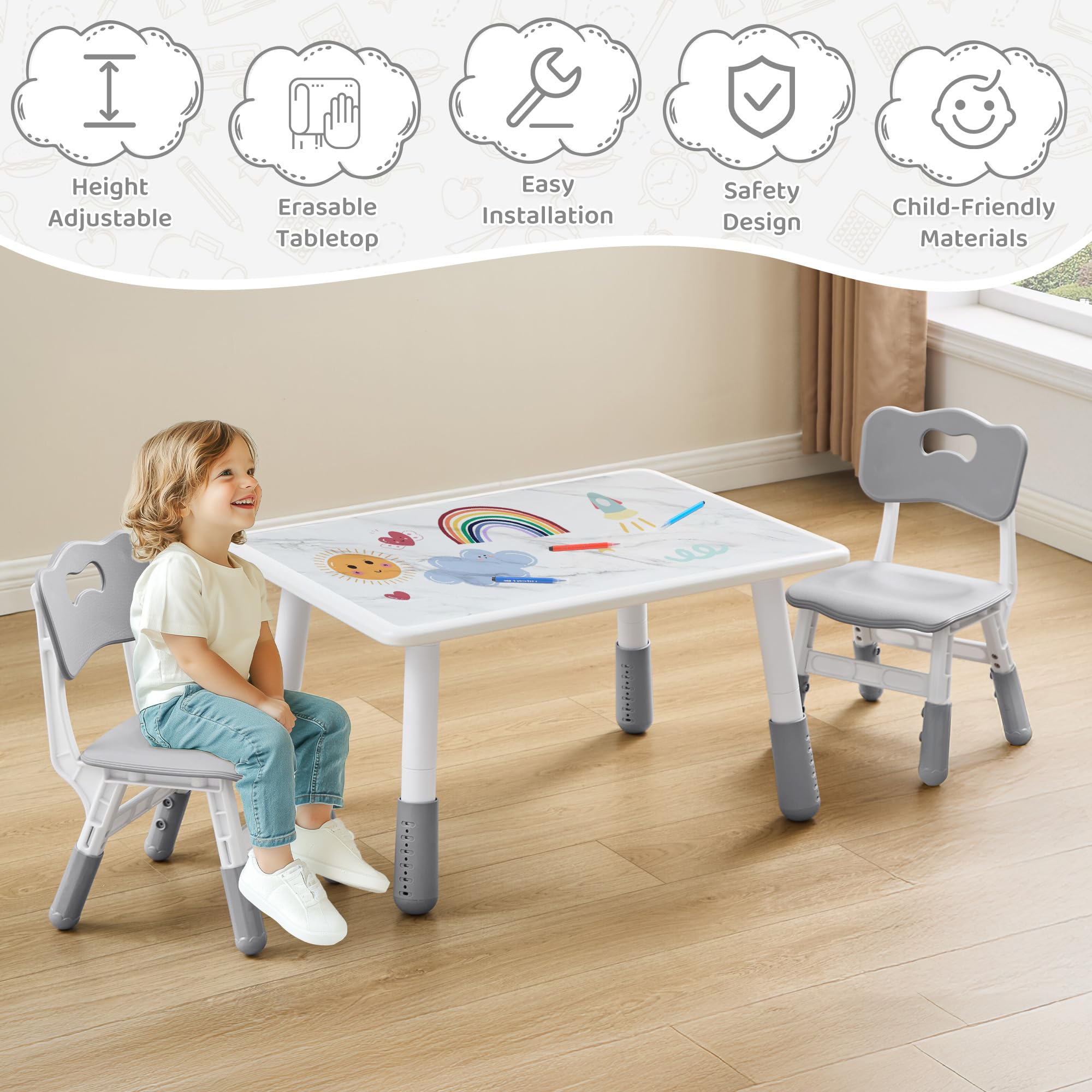 Height Adjustable Kids Table and Chair Set