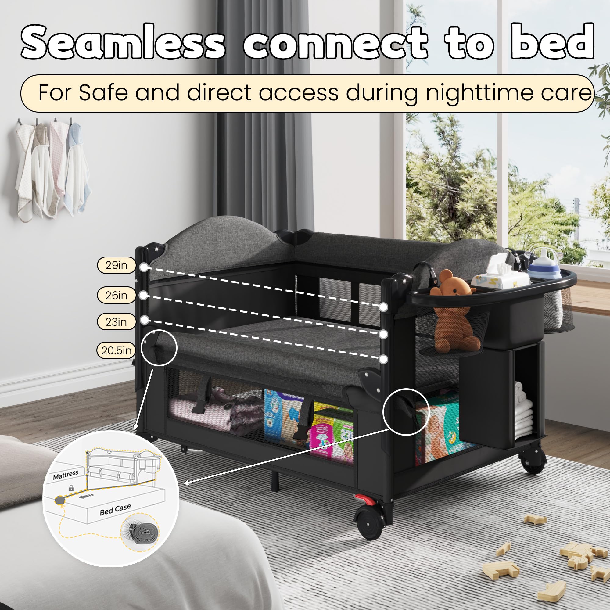 5-in-1 Baby Bassinet Bedside Sleeper with Swing Cradle