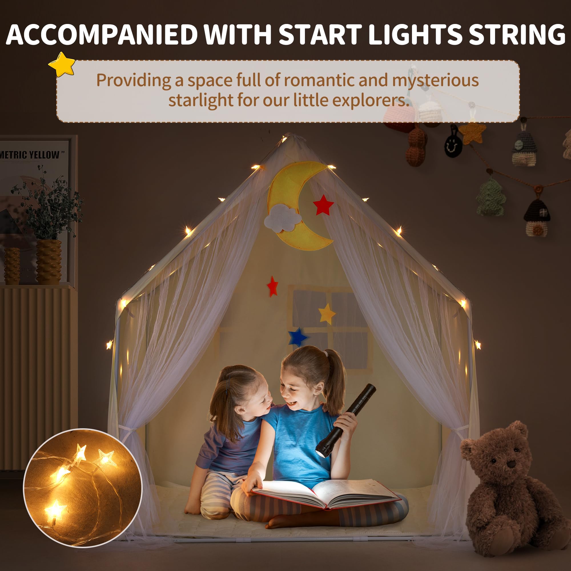 Princess Castle Play Tent with Mat and Star Lights